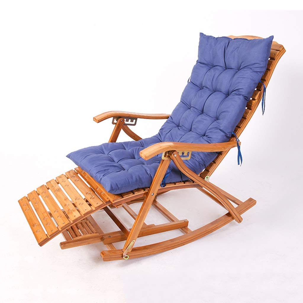 Sillón reclinable Sillón mecedor Plegable Sillón reclinable Sillón de bambú Dormitorio Sala de Estar Balcón Sillón de Ocio Tumbona Sillón con Respaldo Sillón reclin(Azul-A