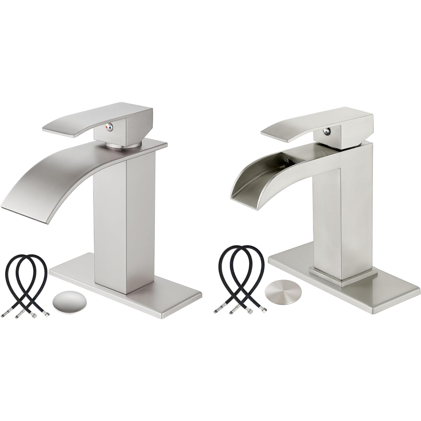Hcfyauis Women's Brushed Nickel Waterfall Bathroom Sink Faucet For 1 Or 3 Hole With Brushed Nickel Single Handle Slotted Waterfall Bathroom Faucet Vanity Lavatory Rv Faucet