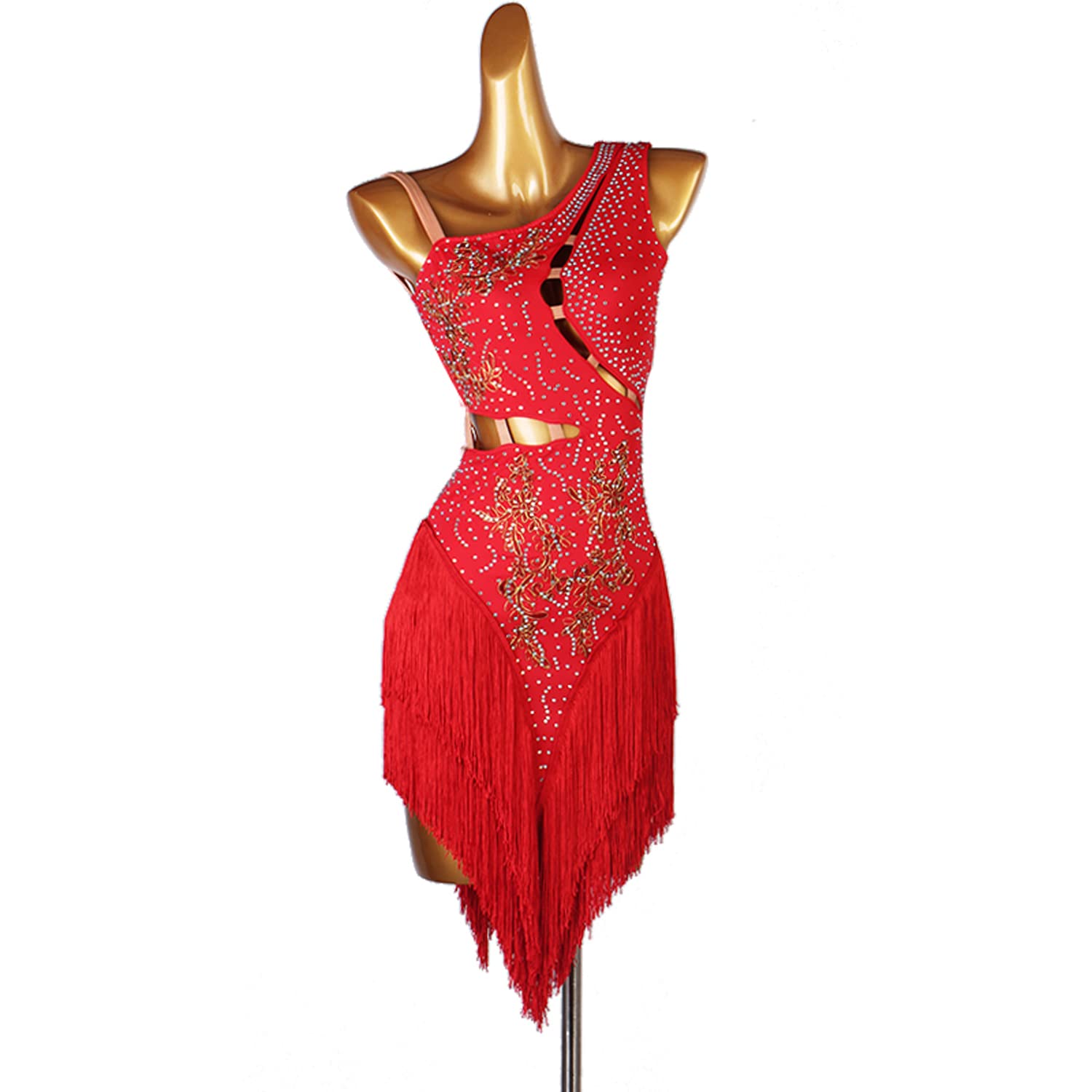 Grzywka Suknie latynoskie Rhinestone Tango Wydajność Kostiumy Jednolity kolor Sala balowa Konkurs Odzież Elegancki Nowoczesny strój do tańca dla Rumby