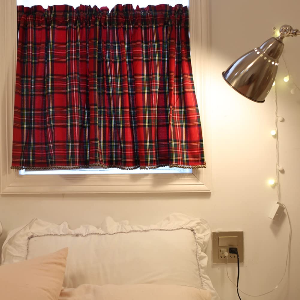 Cortinas de cocina navideña con bolsillo para barra, diseño a cuadros rústicos rUrEu