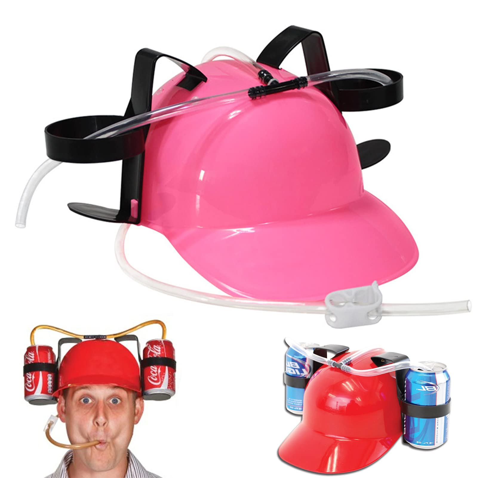 Jauhmui Casque de fête à bière, casque avec tuyau, casque de construction, porte-gobelet, porte-bière, avec 2 porte-canettes et tuyau d'hydratation, article de fête amusant, unisexe, cadeau pour la