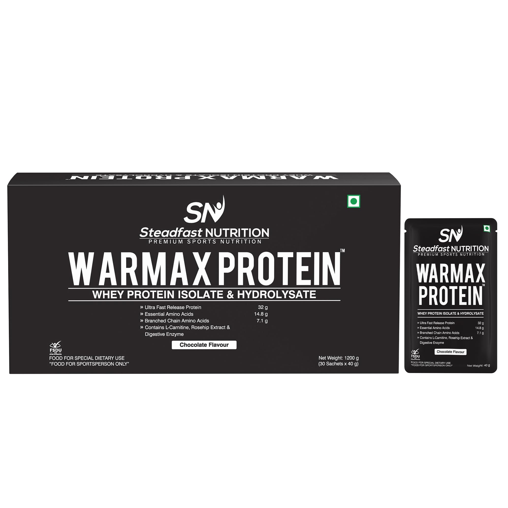 Warmax Whey Protein Isolate & Hydrolysate Powder|32G Ultra Fast Release Protein For Muscle Recovery 1.2Kg (Chocolate, 30 Sachets) (Free Neon Shaker)