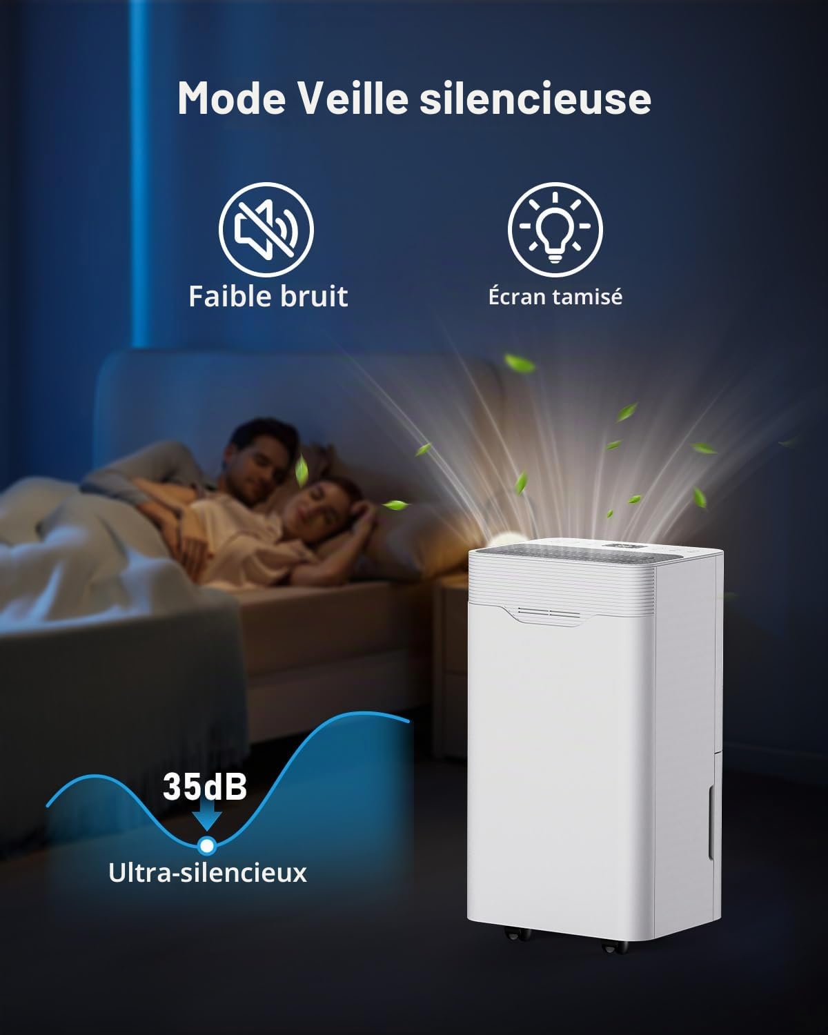 Déshumidificateur 12L/Jour, Déshumidificateur Electrique avec Minuterie 24 H, 3 Modes, Arrêt Automatique, Drainage Continu, pour Maison 100m³, pour Salles de bains, Chambres, Blanc