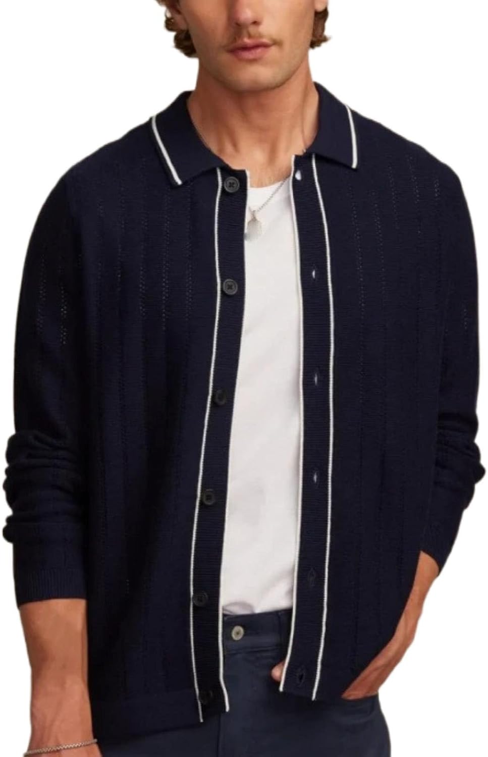 Men's V-Neck Striped Cardigan, Casual Long Sleeve Knit Sweater for Spring Fall