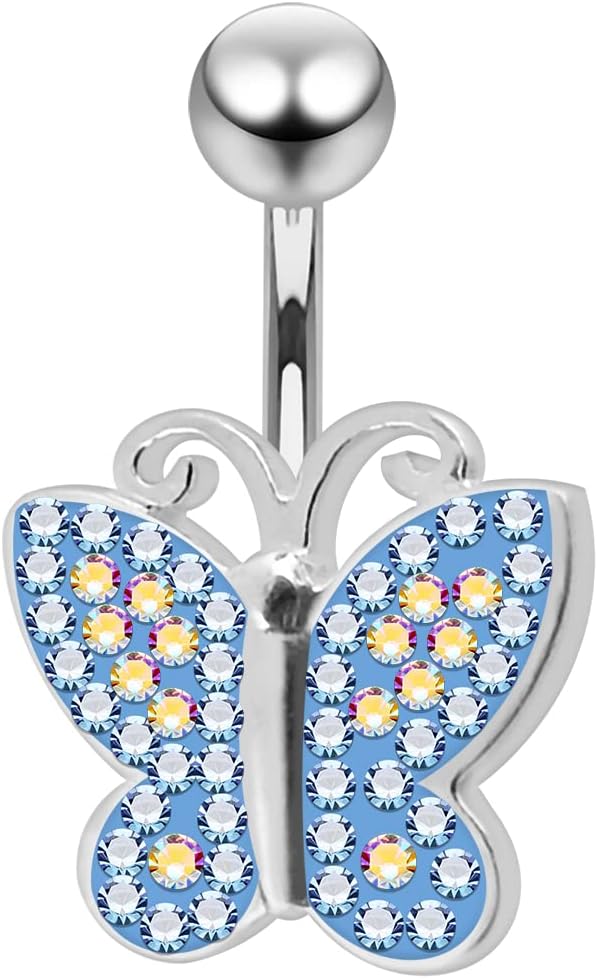 Multi Crystal Gemstone and Star Cz Stone on Star Design 925 Sterling Silver with Stainless Steel Belly Ring - Belly Button jewelry - Navel jewelry
