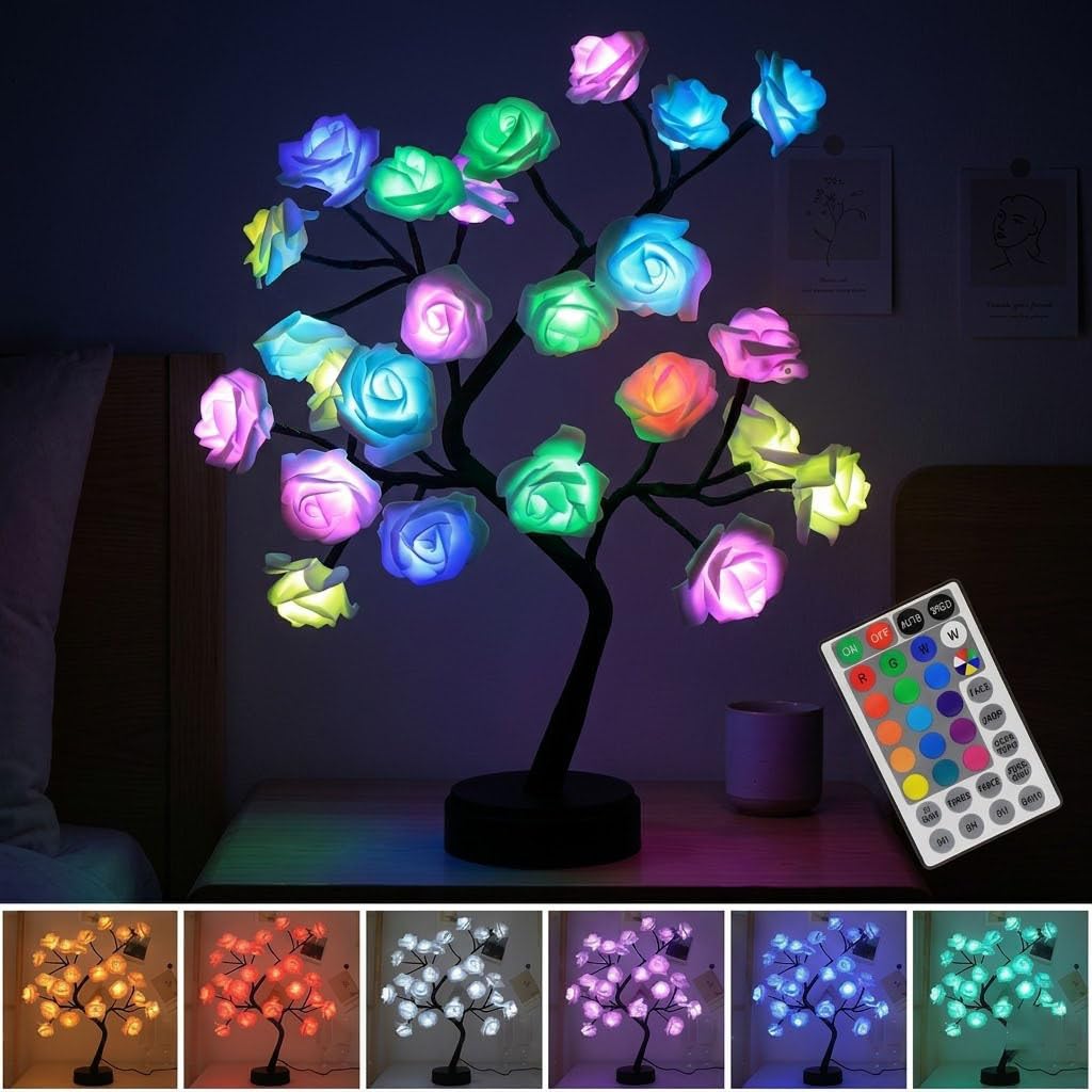 17 Colors Rose Tree Lamp, Color Changing Multicolor LED Tabl