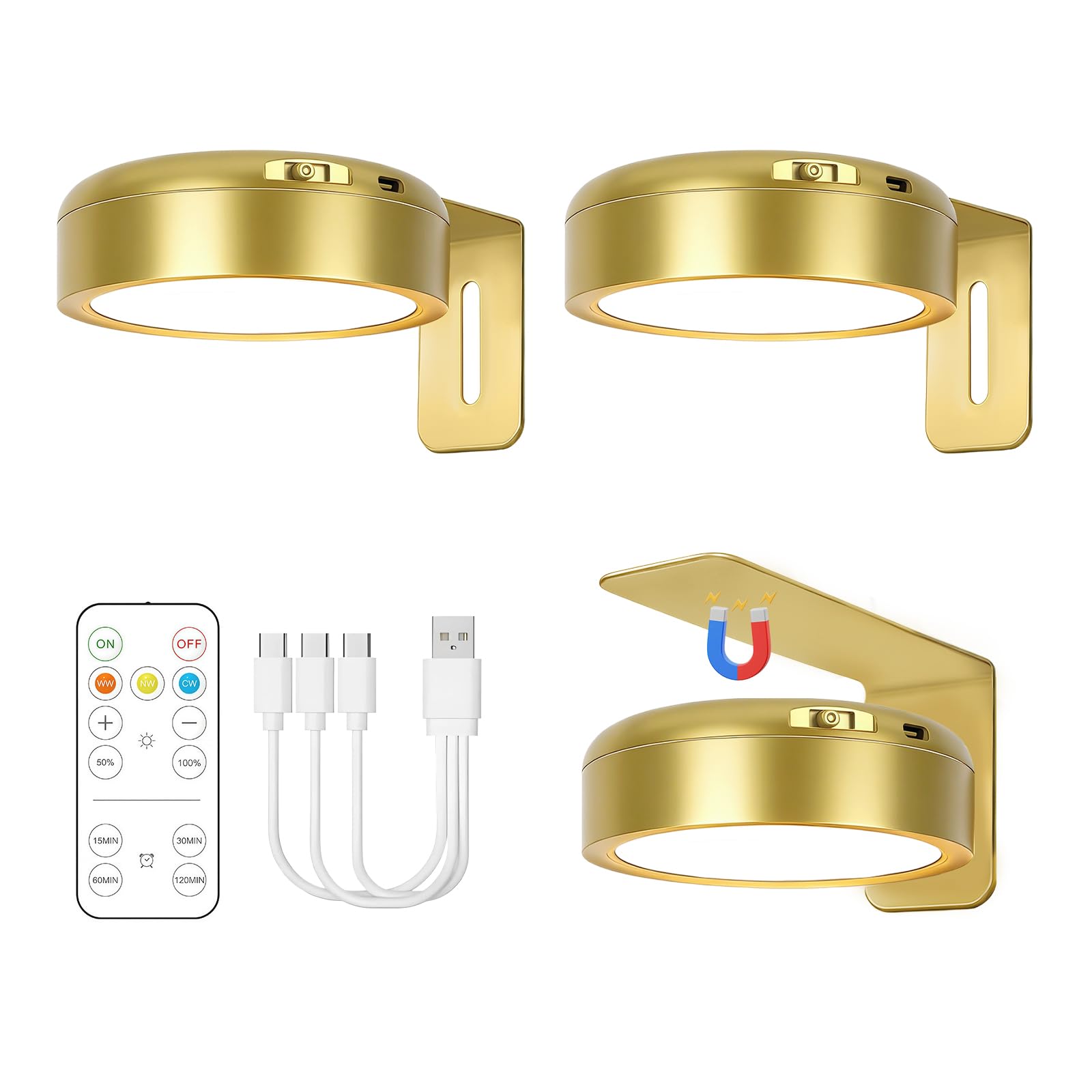AMFUN Magnetic Painting Light, Rechargeable Battery Magnetic Poster Lights with 3 Color Temperature & Dimmable & Timer Remote Control for Art Display, Cabinets, Office Desks(Golden)