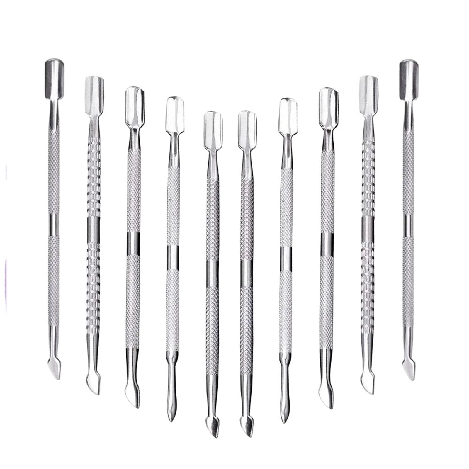 Spingi Cuticole Spingicuticole a doppia estremità da 10 pezzi Per Pelle Morta | Strumenti for pedicure manicure for rimozione smalto in acciaio inossidabile