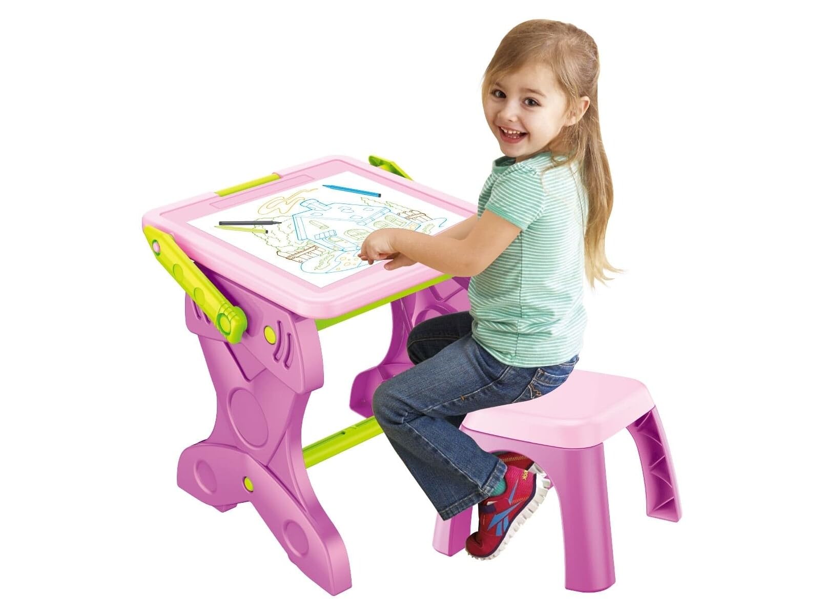 Pupitre Rosa 2 en 1 con Luz LED y Taburete