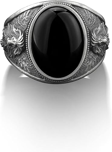 Miniatura 4 de BySilverStone Jewelry Anillo de plata de león con alas para hombre, anillo de hombre de plata con sello de ónix ovalado, anillo de hombre de león