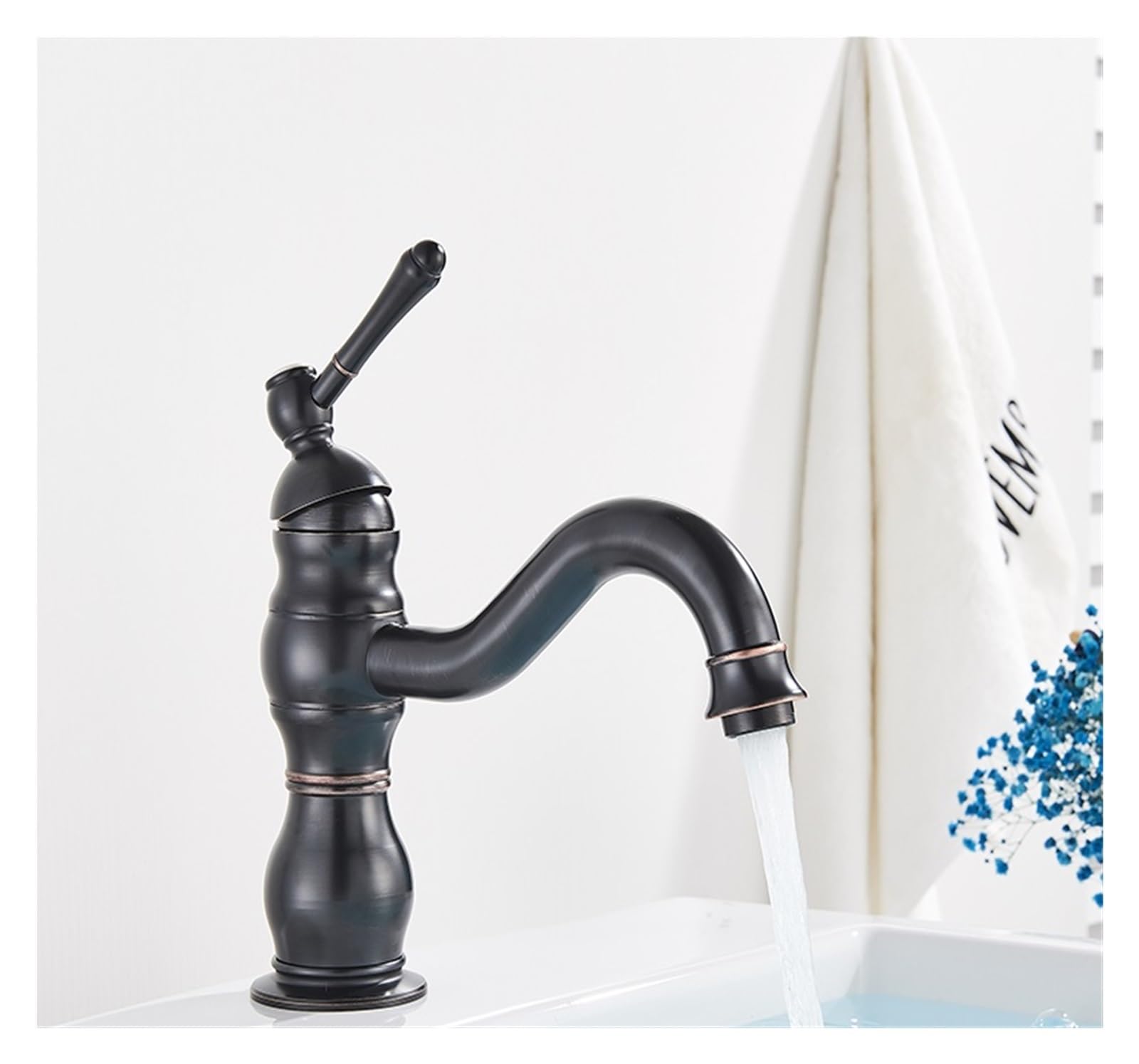 Robinet mitigeur noir court en laiton rétro pour vasque de salle de bain chic