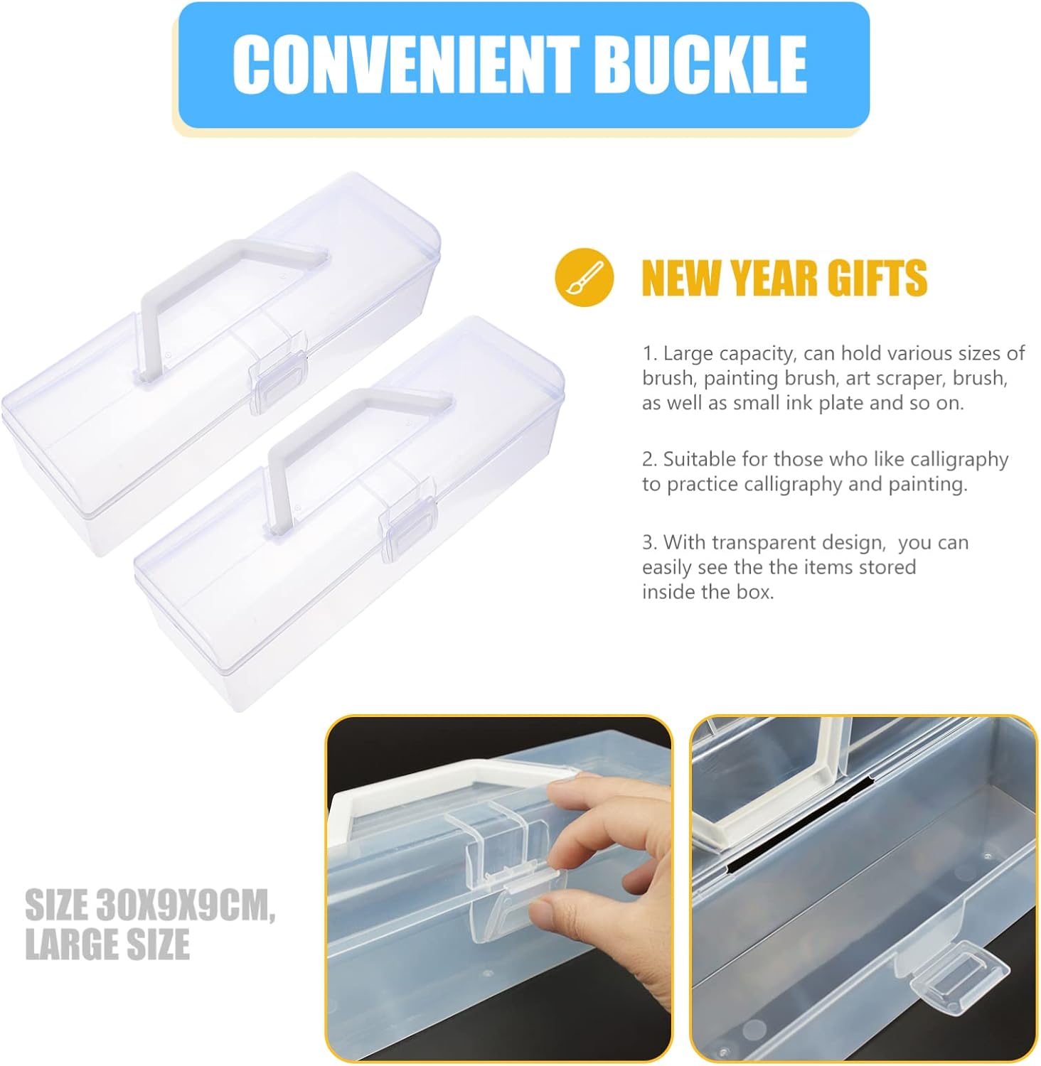 VICASKY Plastic Storage Box, 2pcs Clear Organizer Container with Handle, Multipurpose Storage for First Aid, Sewing, Painting Arts Tools