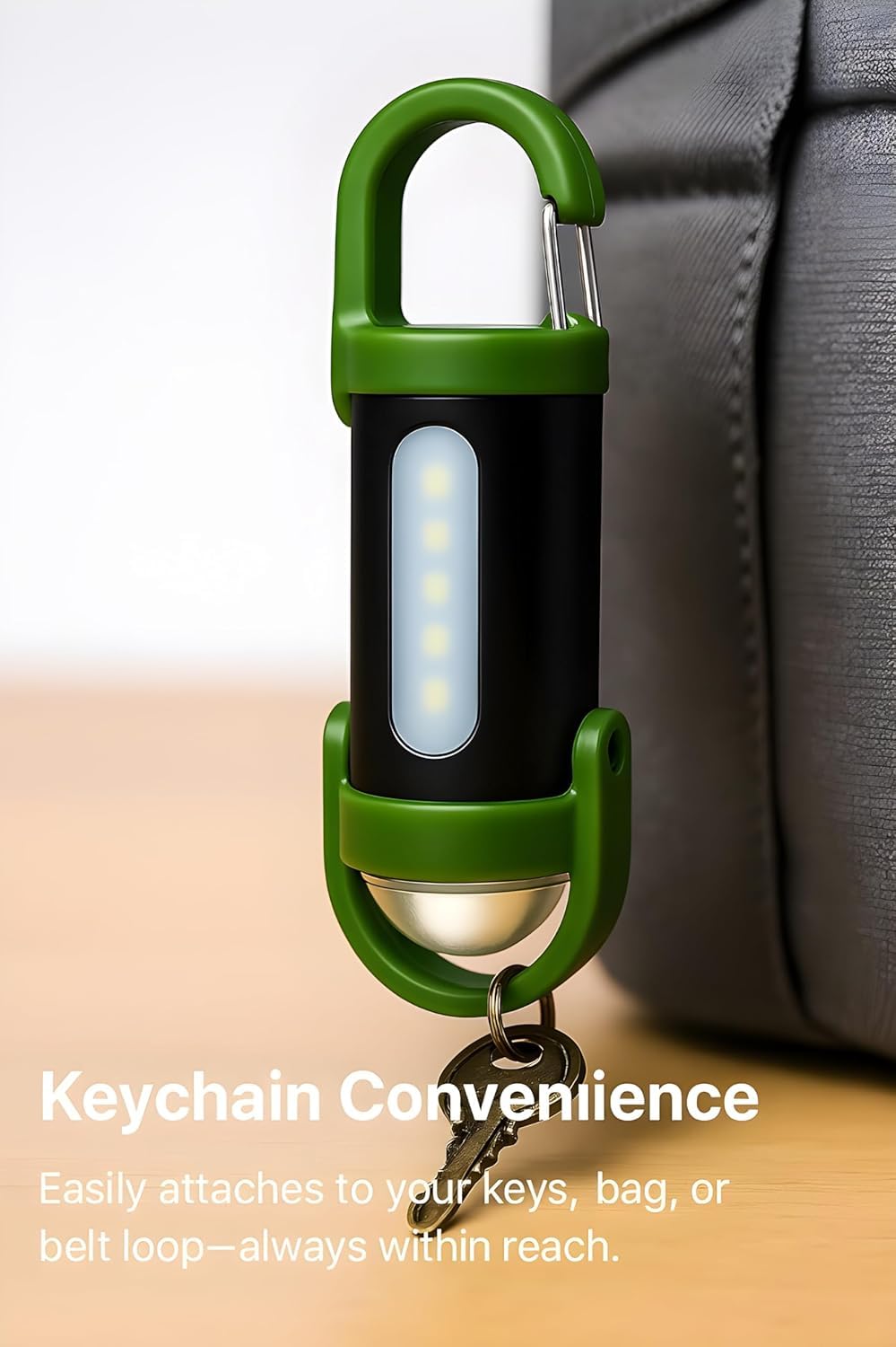 KEMLOZE Mini LED Flashlight with Carabiner Clip | Rechargeable Magnetic Work Light with Side COB Lamp | Waterproof Pocket Torch for Camping, Hiking, Travel & Emergency β Green-Black 2