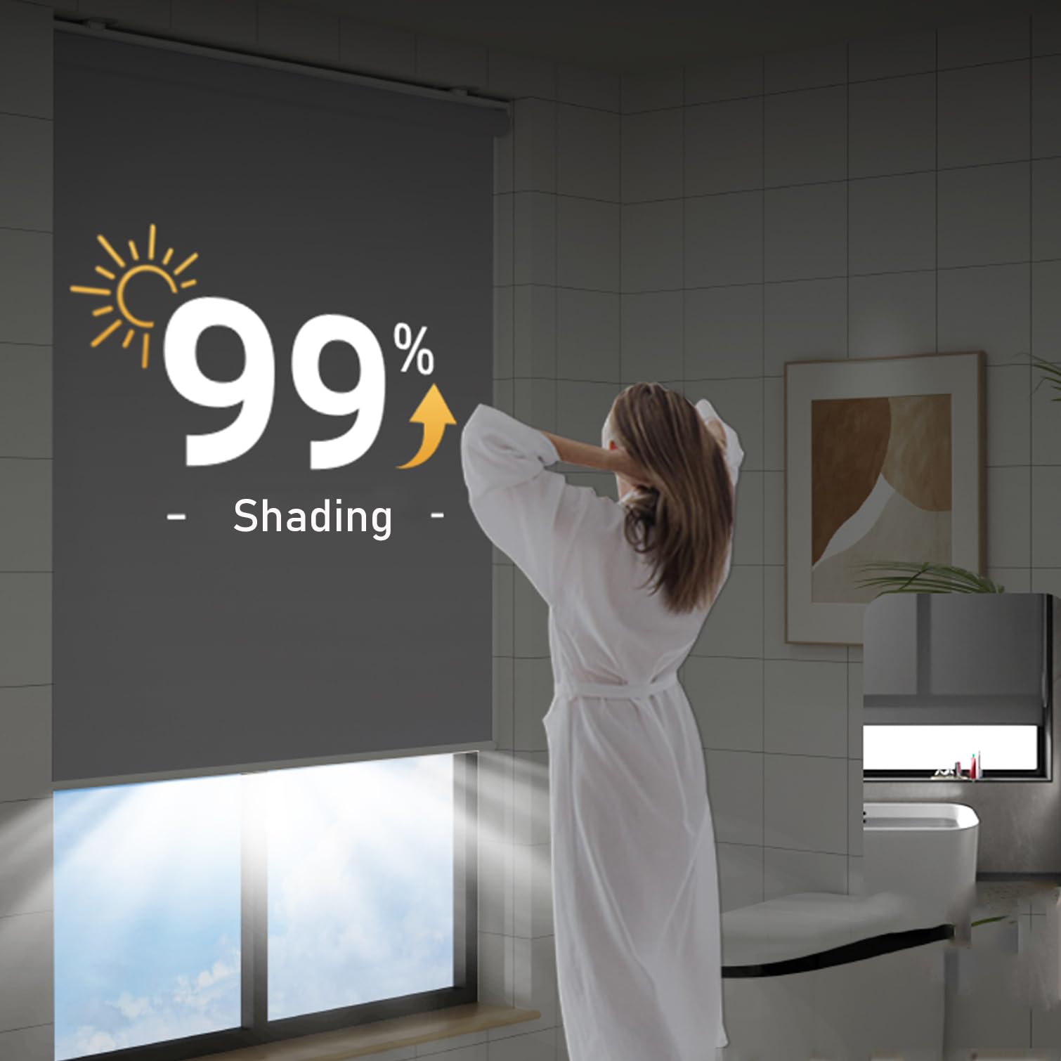 Store enrouleur occultant sans fil personnalisable, isolation thermique, système de ressort en polyester pour la maison et le bureau, 85 cm x 100 cm, blocage de la lumière et économe en énergie