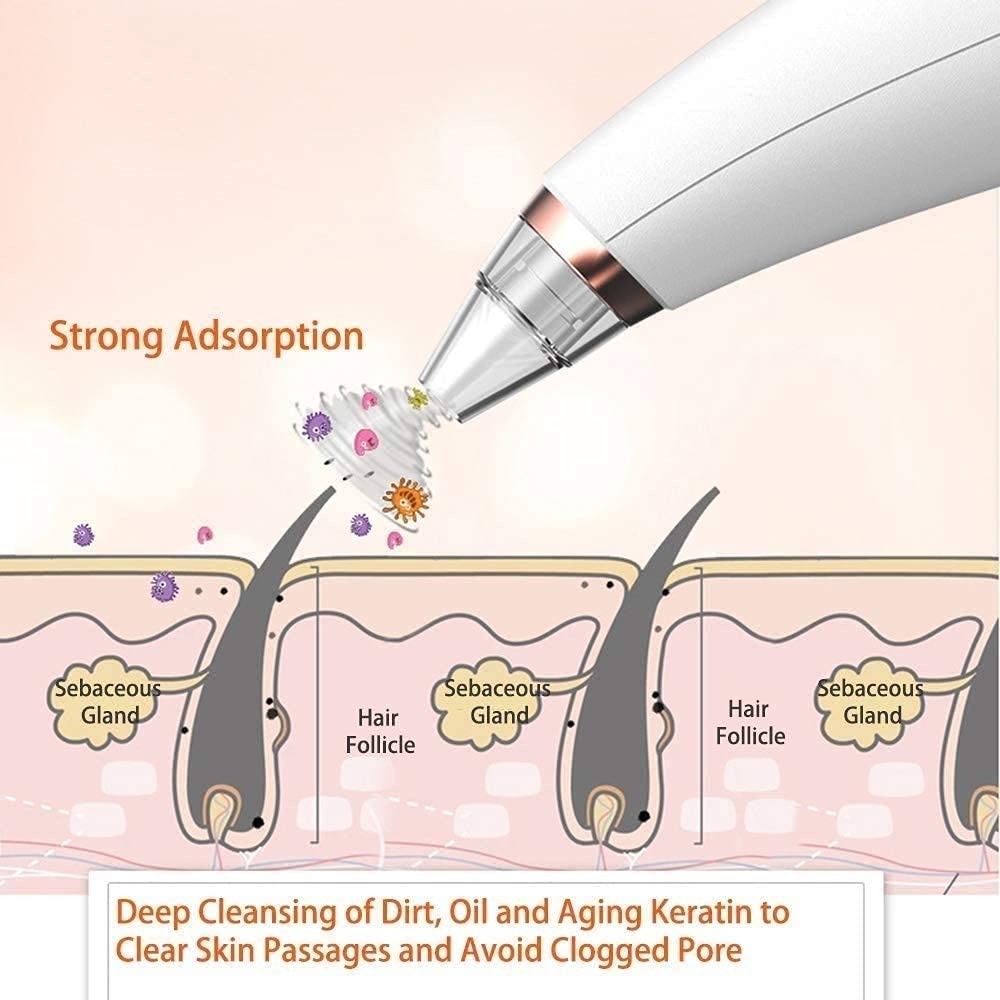 Blackhead Removal Tool Pore Cleaner, LED Display and 5 Suction Probes, Facial Skin Suction Device Acne Suction Kit