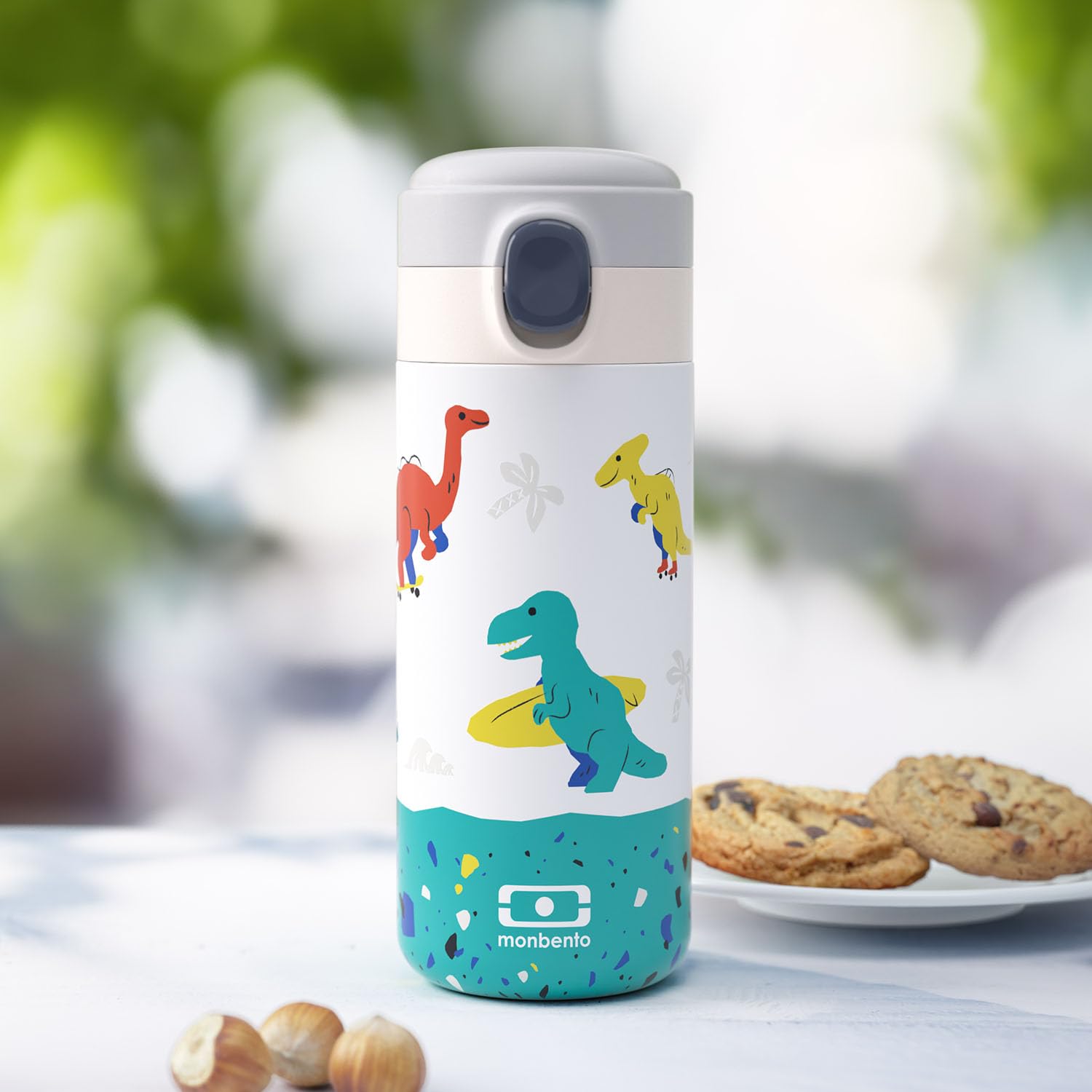 MONBENTO, Kids Insulated Water Bottle Pop Blue Dino, 360 ml/13 floz Kids Stainless Steel Water Bottle - Image 4
