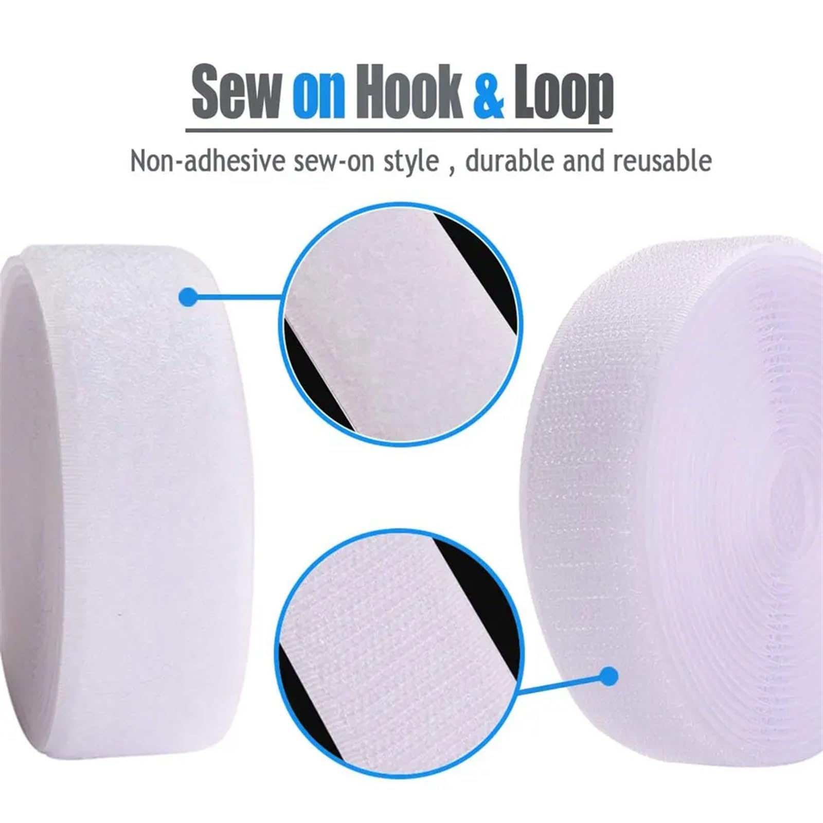 Cinta MáGica De Nylon Tiras de gancho y bucle for coser, cinta de tela de nailon de sujeción, tiras de nailon traseras no adhesivas, cinta entrelazada de sujetador de tela, 12 metros Magic Loop Gancho