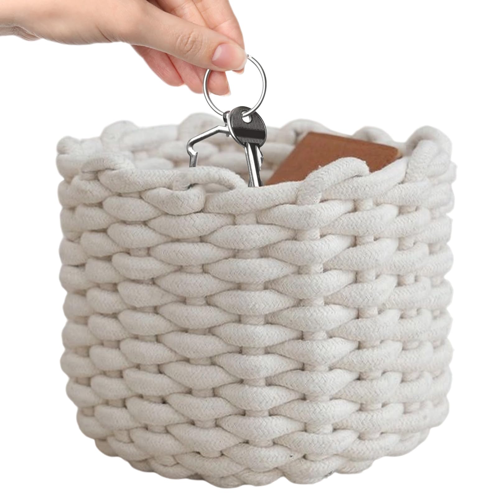 Cesta trenzada de cuerda de algodón natural para organización de escritorio y estanterías