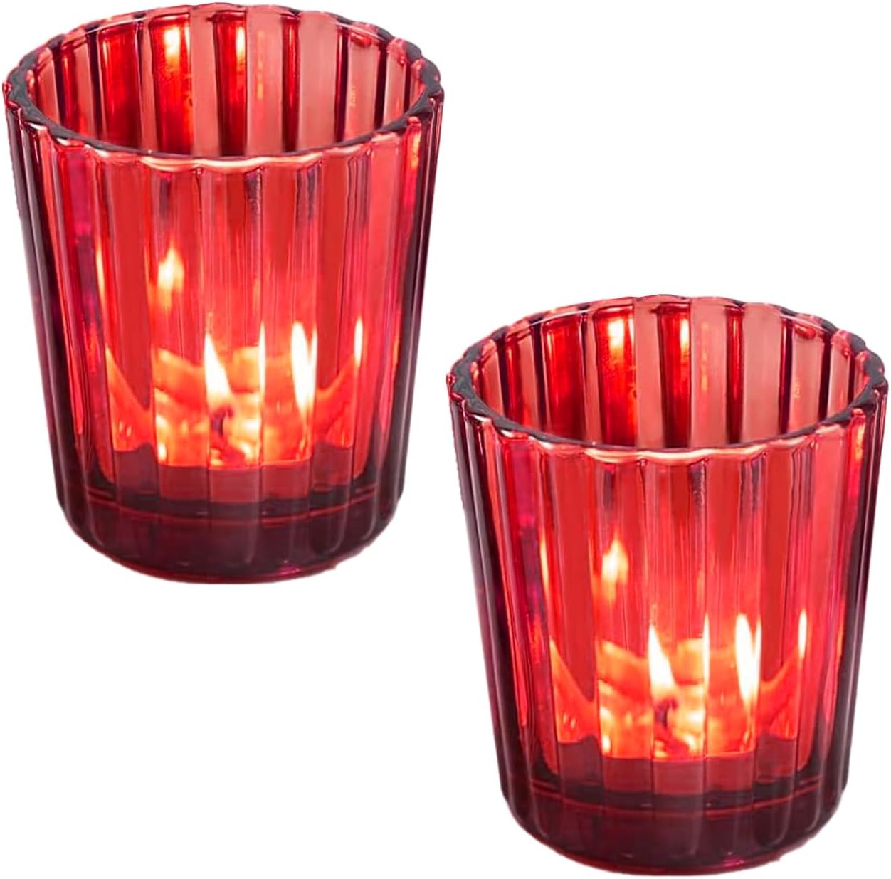 2Pcs Votive Candle Holders,Pink Glass Candle Holder,Ribbed Tealight Candle Holder,Vintage Candle Holders Bulk for Wedding,Holiday,Party.Birthday,Dining Table Decor