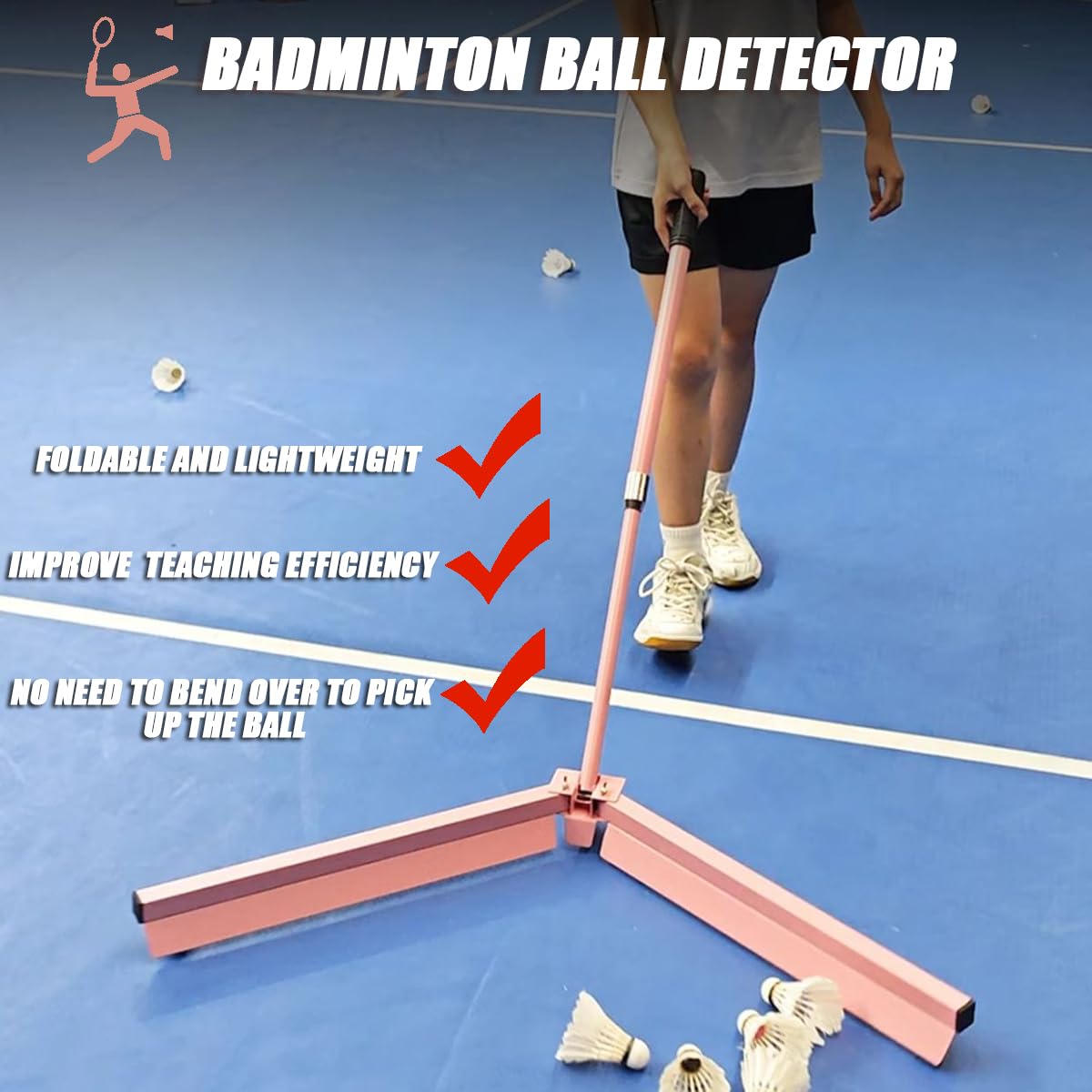 Raccoglitore per volano da badminton con ruote silenziose, spazzatrice leggera e portatile per una conservazione rapida, ideale per una rapida pulizia del badminton