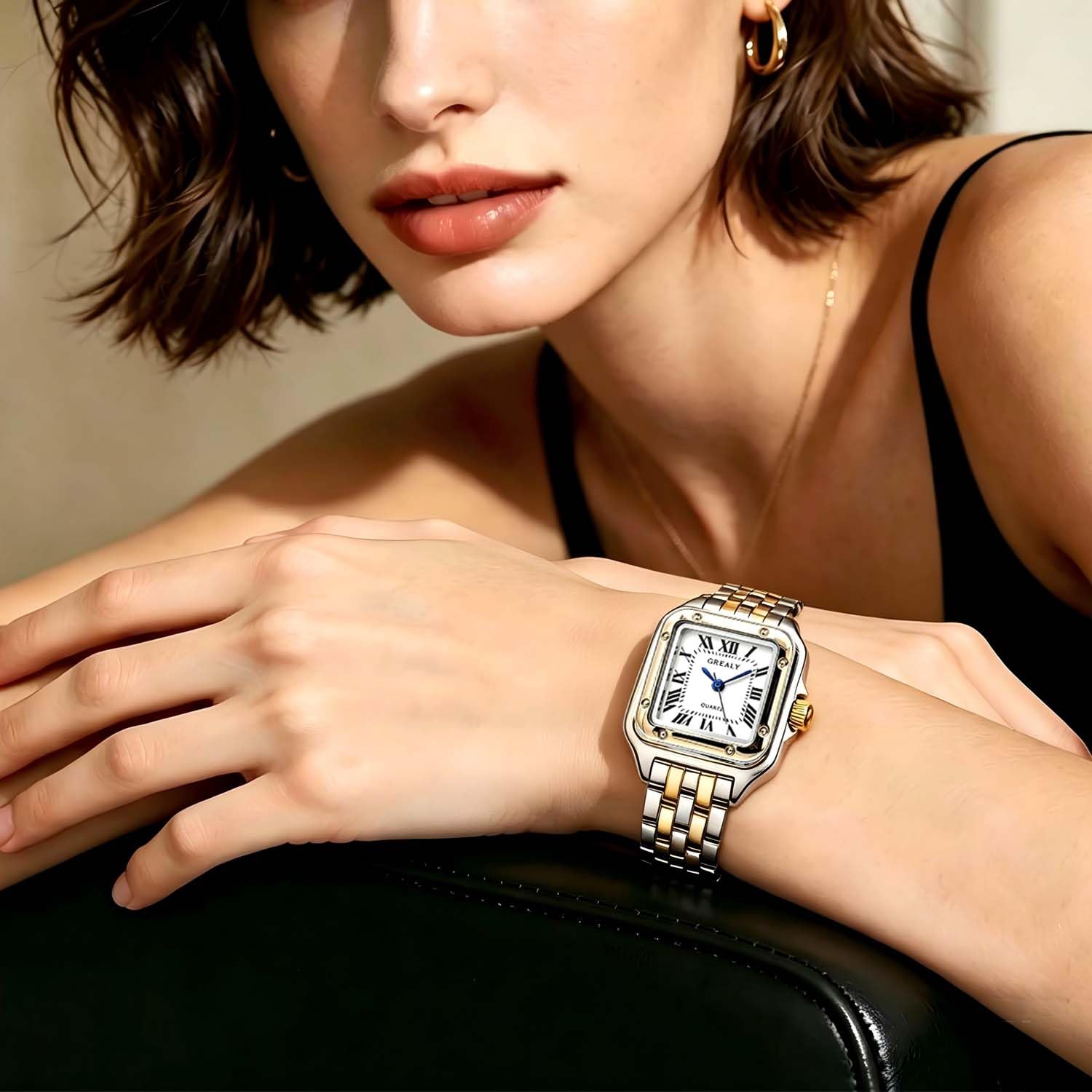 Relojes para mujer, mezcla de plata y oro con pequeña pulsera vintage, caja rectangular y esfera romana