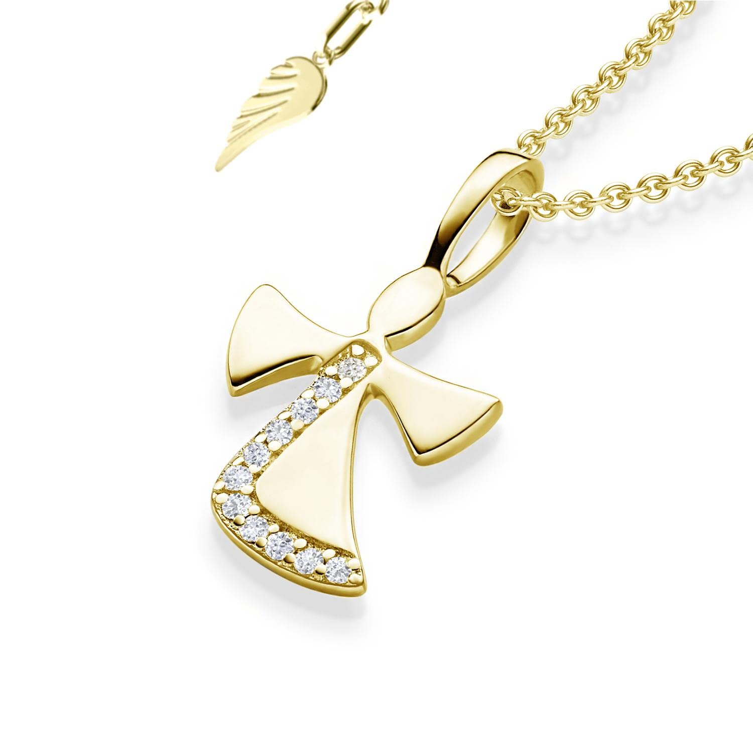 Schutzengel Kette Mädchen Gold (Silber 925 vergoldet)| Engel-Anhänger Halskette | Kinder-Schmuck Erst-Kommunion Tauf-Geschenk Konfirmation Firmung Geburt Taufe | Goldkette Kinderkette Taufkette