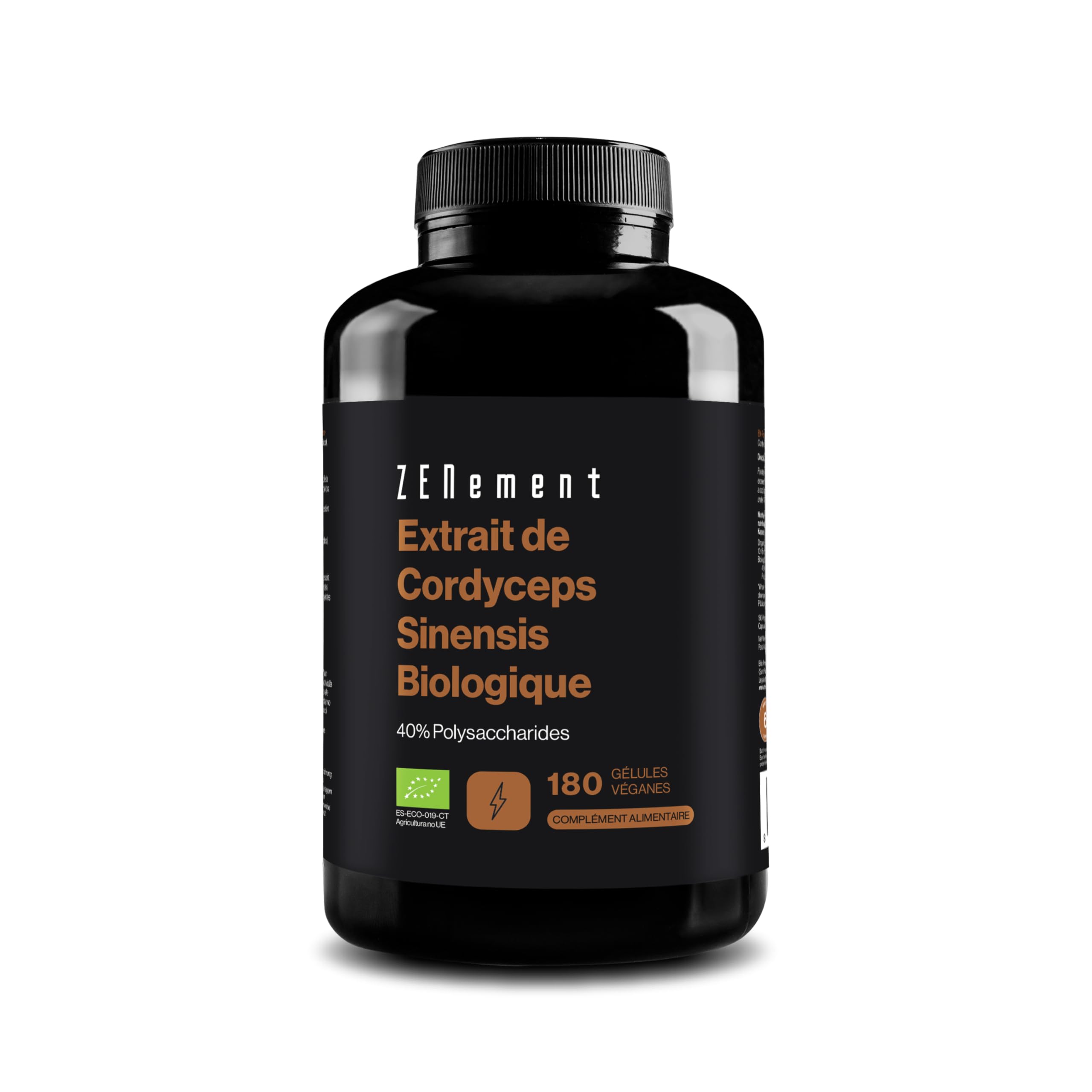 Cordyceps Sinensis Bio (extrait CS-4), 180 gélules avec 650 mg extrait 10:1 = 6500mg de poudre | 40% de polysaccharides bioactifs | 100% Végétalien et Sans Additifs | Zenement