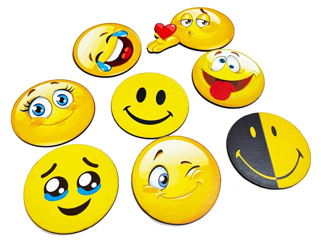 ROOT KRAFT Smiley Wooden Fridge Magnets (Set of 8_2mm Thickness)