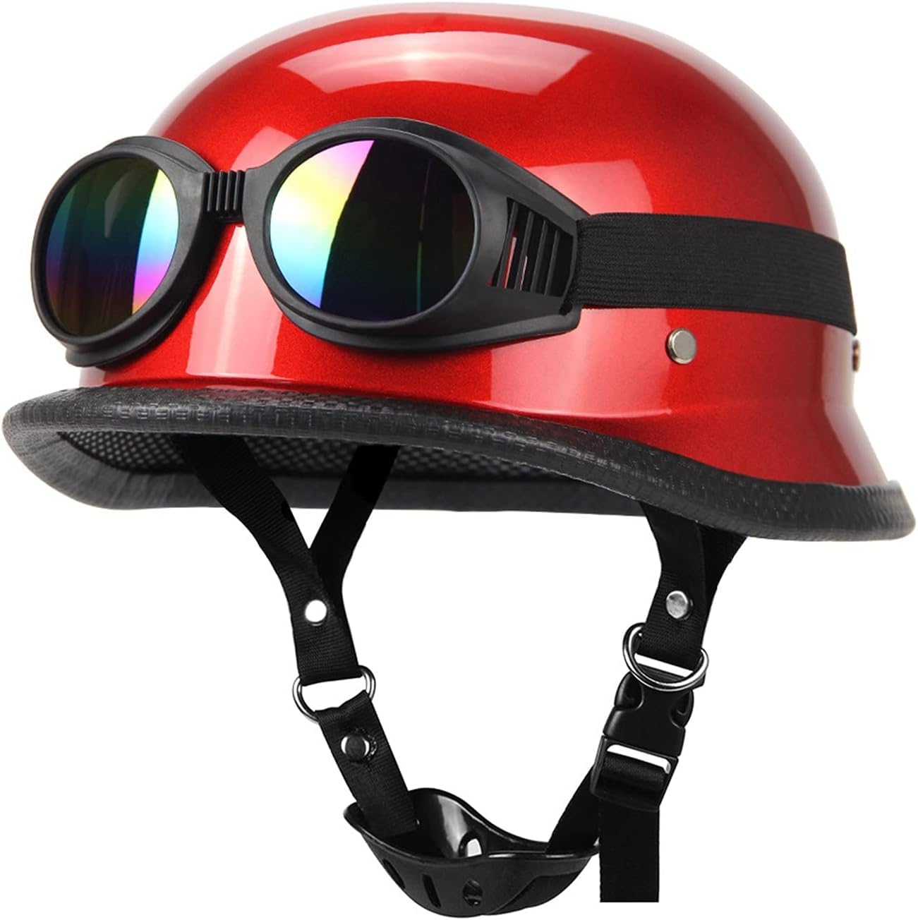 Casco de moto abierto estilo retro alemán con gafas clásicas