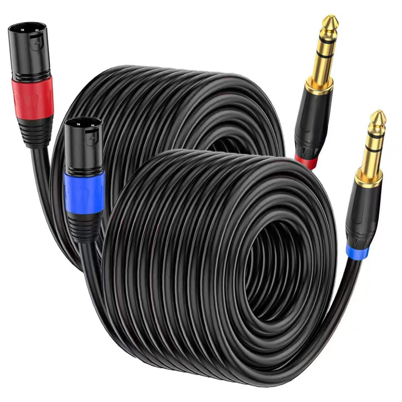 Mikrofonkabel XLR auf 6,35 mm TRS Mono-Klinkenstecker, 30 m, symmetrischer 3-poliger XLR-Stecker auf Viertel-Zoll-TRS-Stecker, Mikrofonkabel für dynamisches Mikrofon, 2 Stück