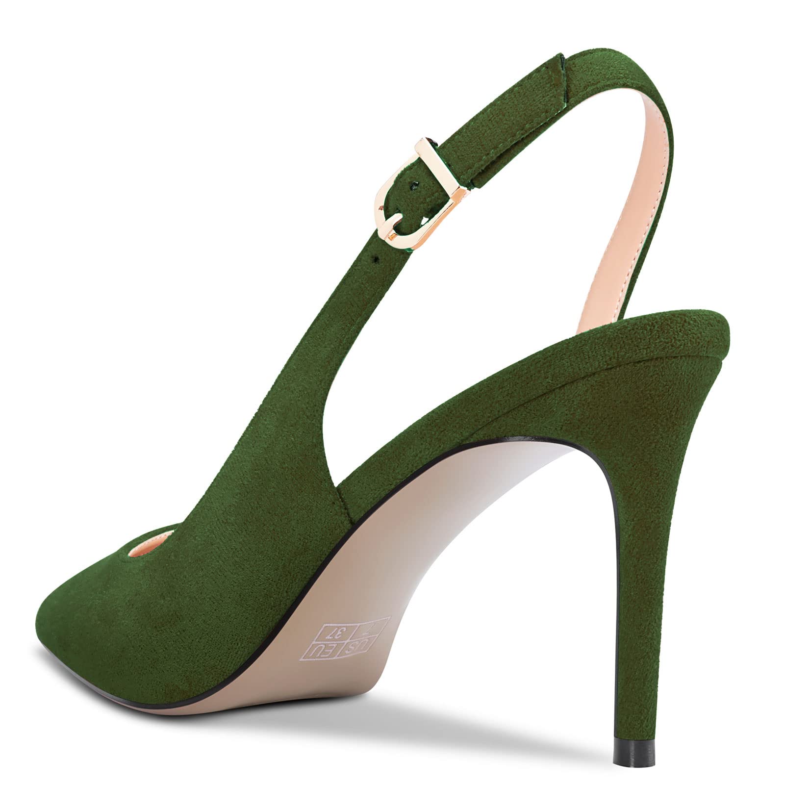 HEUIVZAR Mujer Alto High Heel Pumps Puntiaguada Punta Aguja Heel Correa Tobillo Slingback Sandalias Ante Dress Zapatos Novia 10 CM