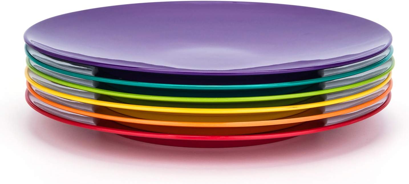 KX-WARE Melamine Plates, 10.5-inch Dinner Plates set of 6 Multicolor, 100% Melamine Dishwasher Safe BPA Free