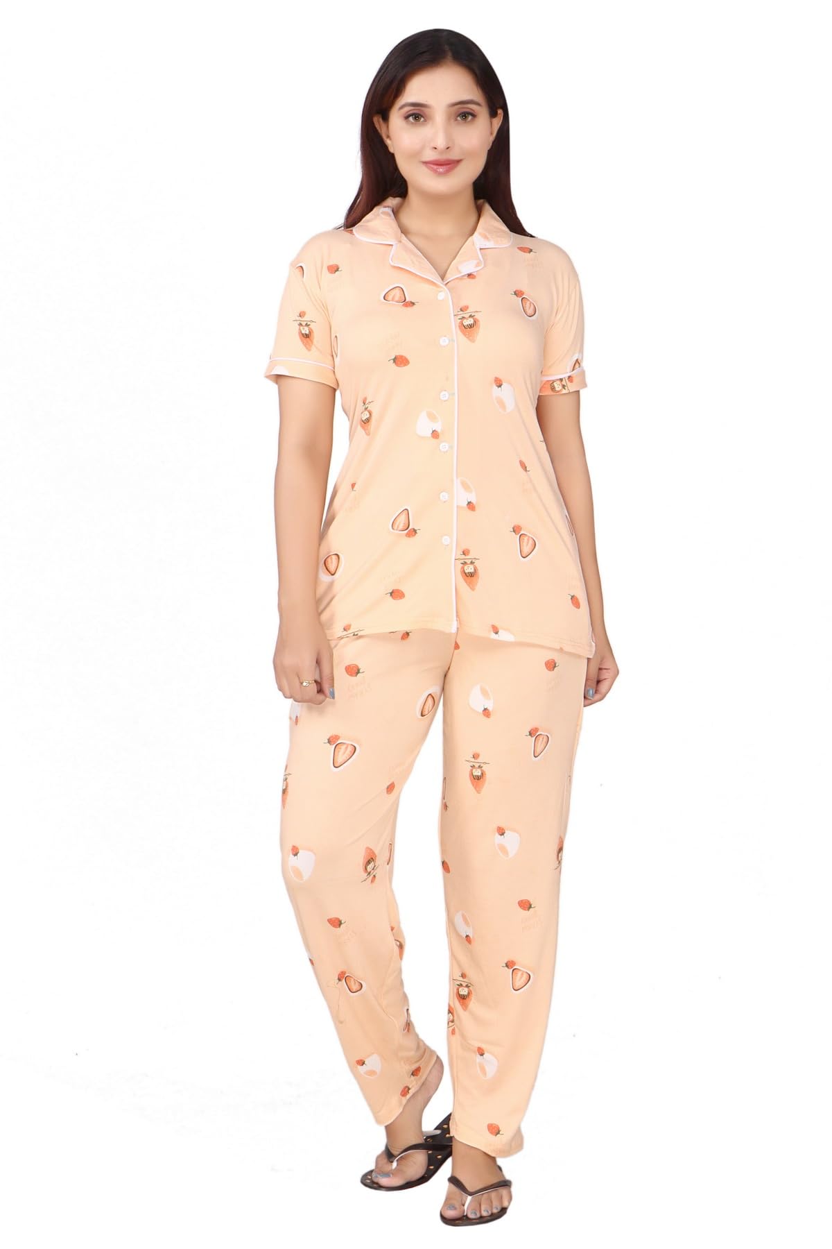 pipasa Women Night Suits - Night Dress for Women - Front Open Shirt & Pyjama Set - Nightwear for Women (NS2)-picture-3