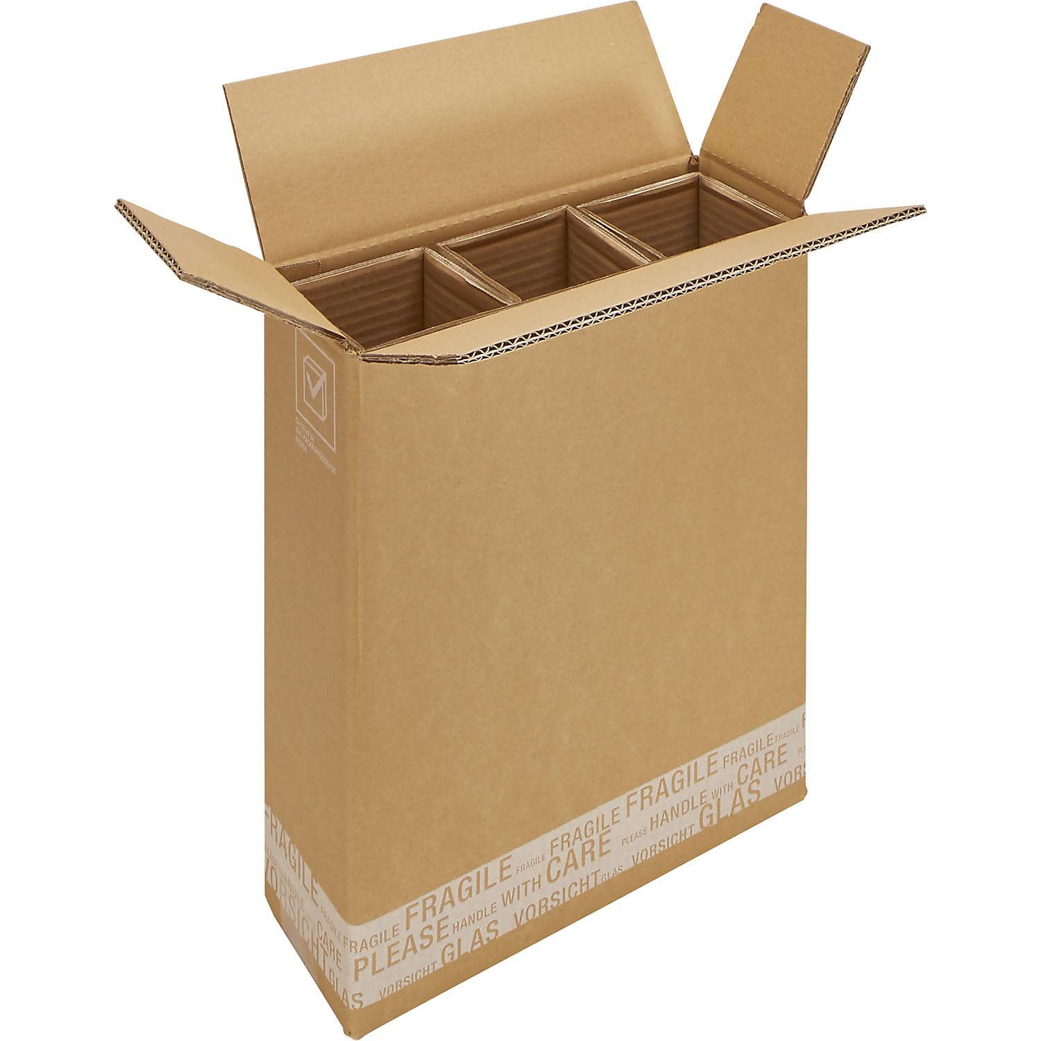 ratioform | Flaschenkarton Post/DHL | mit Kartoneinlage | VE 10 Stk | Innenmaße 305 x 110 x 369 mm | für 3 Flaschen