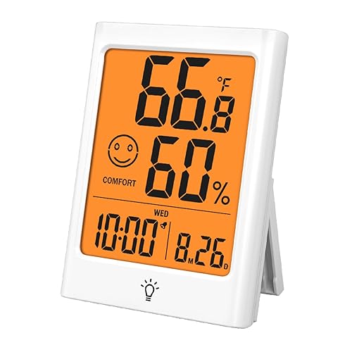 Termómetro digital interior para habitación, monitor inteligente de temperatura y humedad con luz de fondo, indicador de comodidad, registro