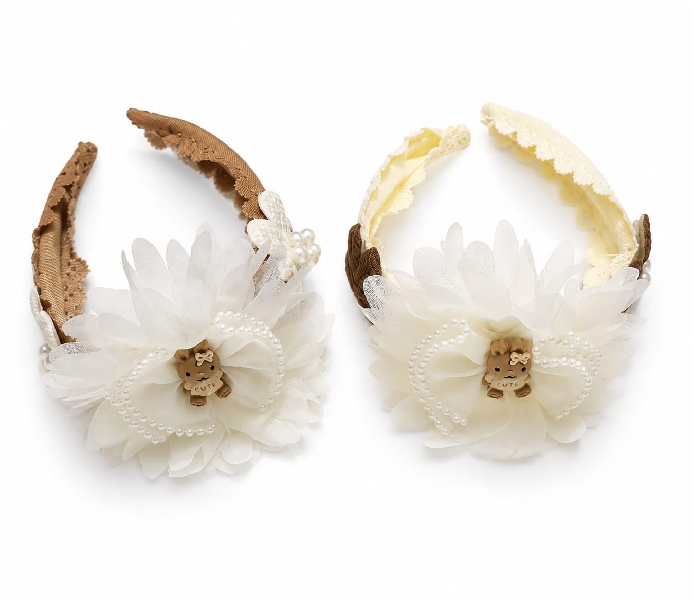 Premium Floral Hair Band for Women & Girls | Pearl Flower Headband | Elegant Fabric Hair Accessory | Cute Fashion Hairband for Party, Wedding, Casual Wear | Cream White (Pack of 2)-image-34