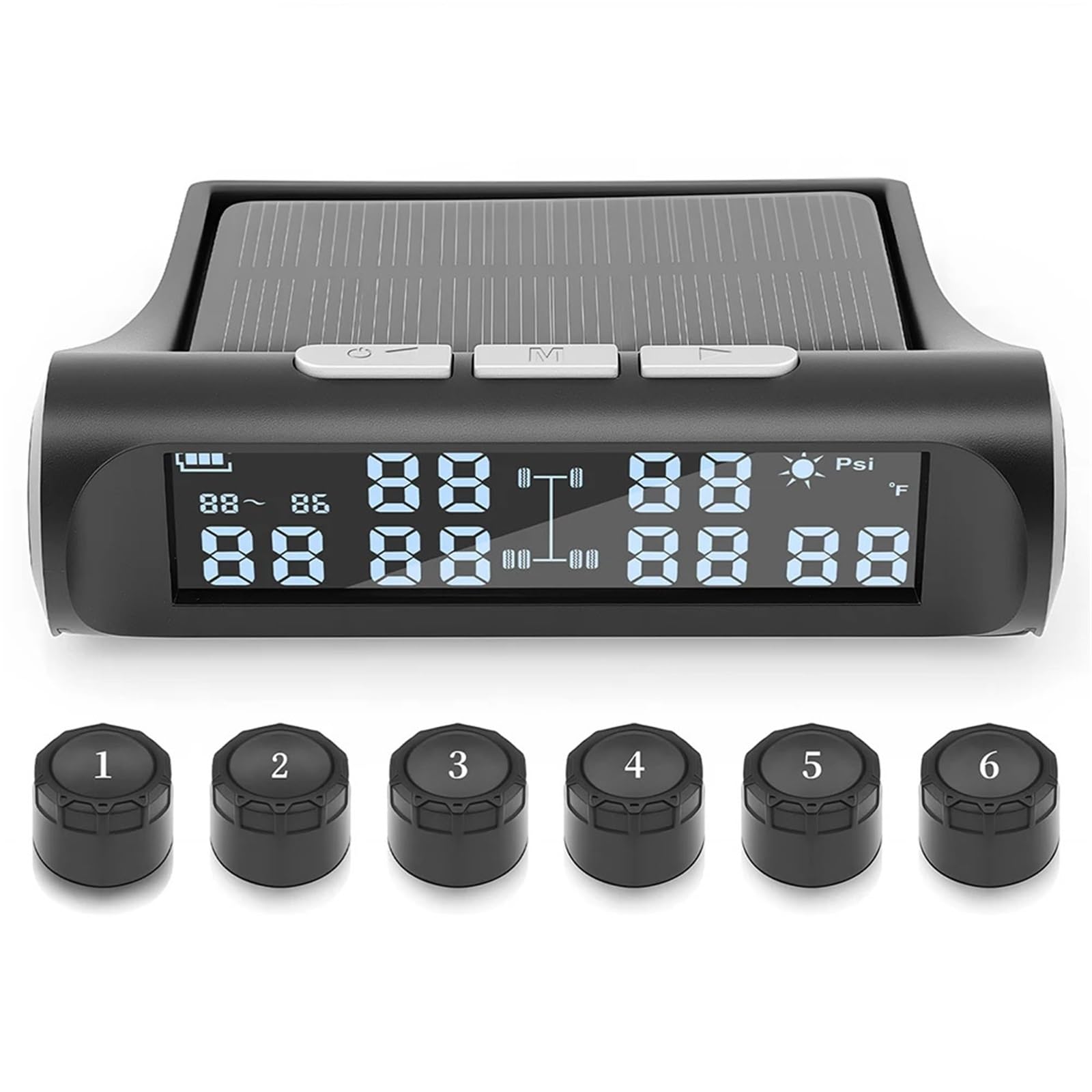 Allarme per Auto di Sensori Monitoraggio del Sistema di Allarme della Temperatura Tempo Reale della Pressione della | Sistema di monitoraggio della pressione dei pneumatici per camion a 6 ruote TPMS con 6 sensori esterni