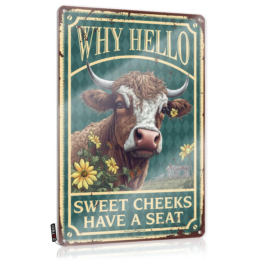 Decaor Gift For Cook Retro Wall Decor | Cow Wall Decor Why Hello Sweet Cheeks Have A Seat Patriotic Decorative Wall Art Ready To Hang For Western Bar(30X40CM)
