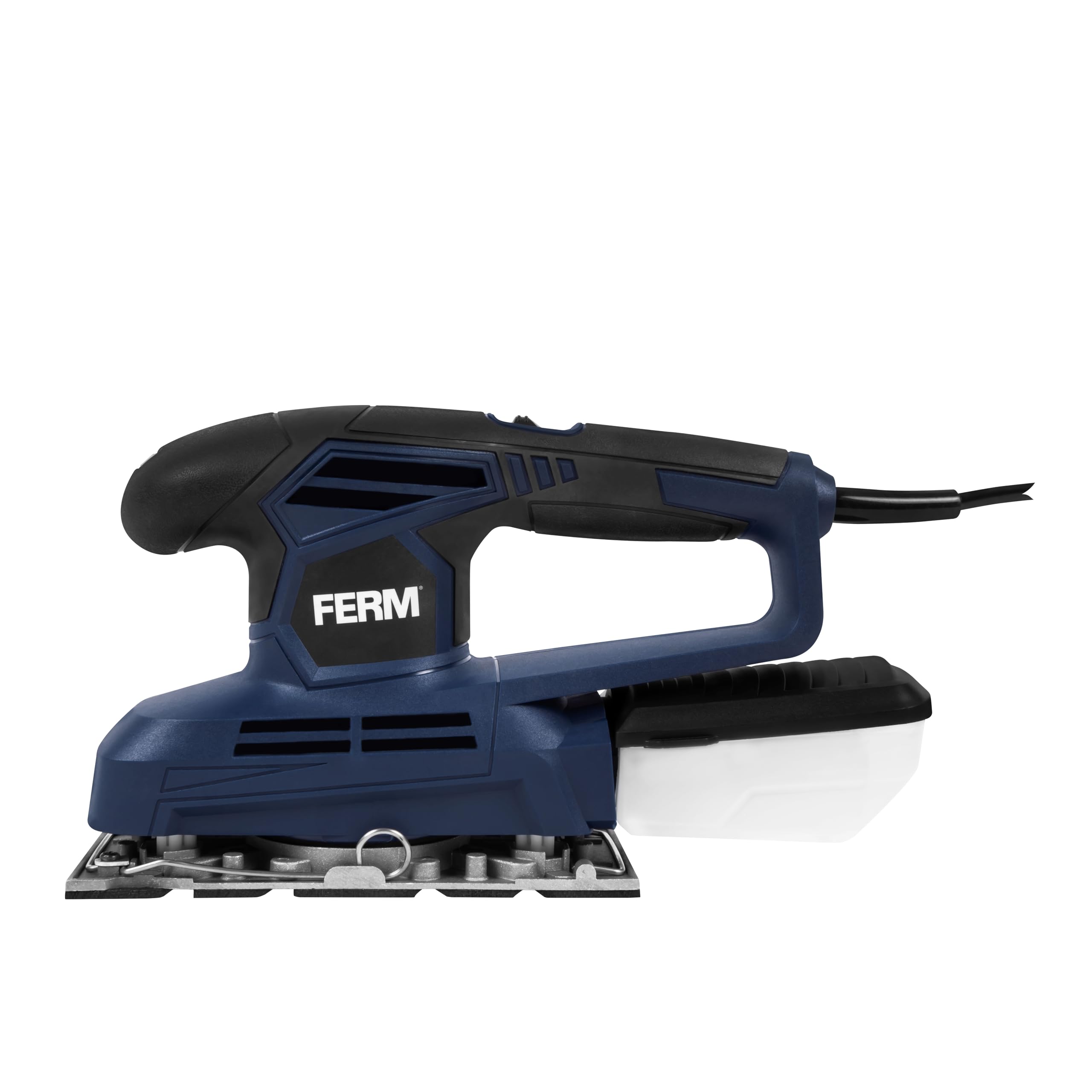 FERM Ponceuse Vibrante 240W – Vitesse Variable 6 000–11 000/min – Surface de Ponçage 90×187 mm – Fixation par pinces – Bac à poussière – Câble 3 m