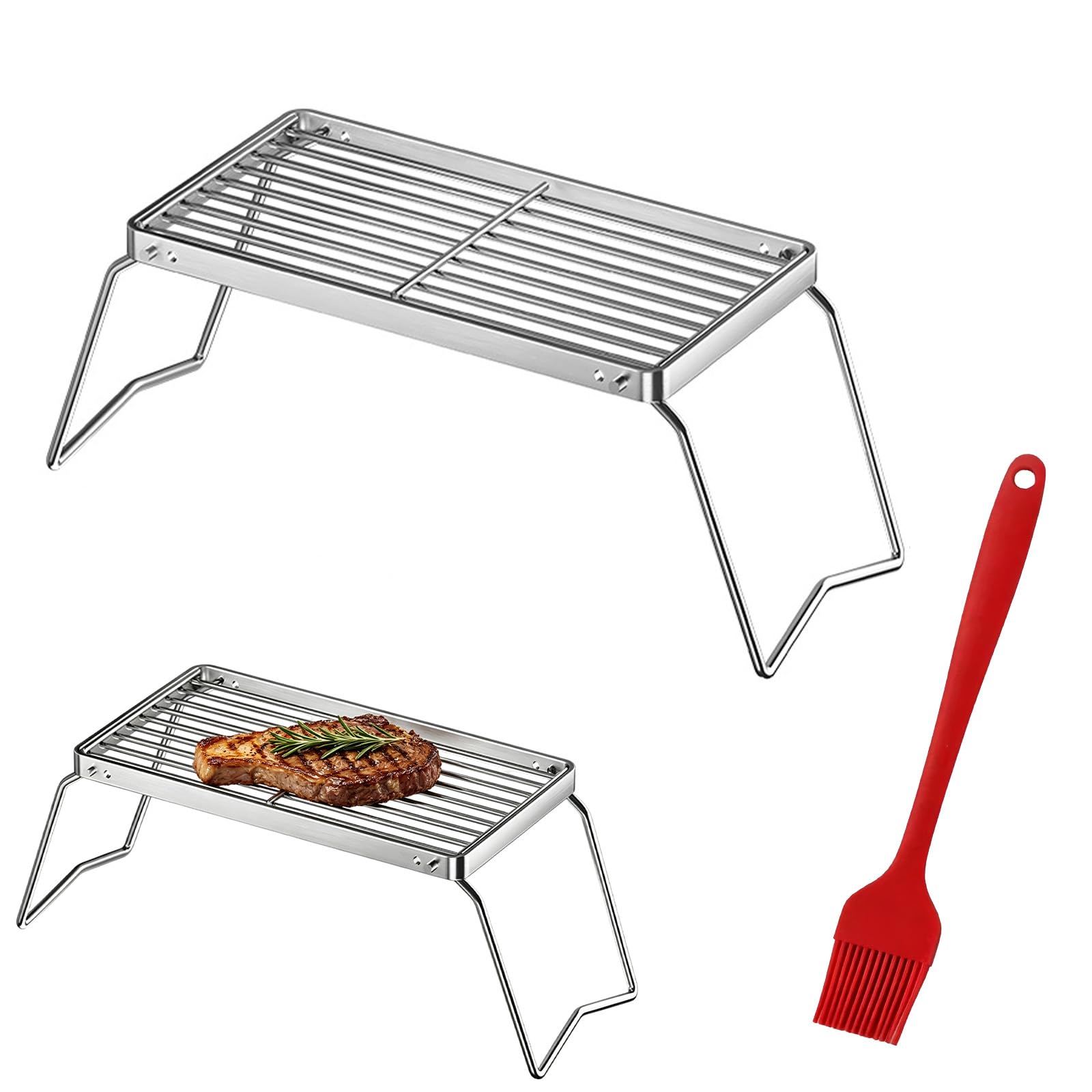 Foonary Barbecue pieghevole in acciaio inox, 30 x 16 cm, griglia autoportante per braciere, griglia da appoggiare, adatta per trekking, viaggi, picnic, pesca, giardino, falò