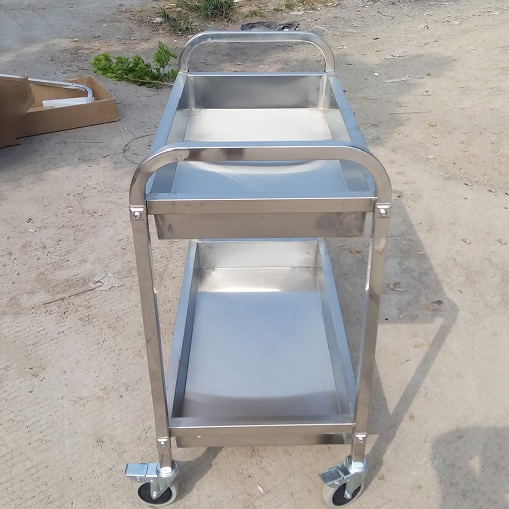 Carrelli Portavivande Multifunzione, Carrelli per Hotel E Magazzini, Fissaggio A Chiodo in Acciaio A 2 Strati, Resistenza alle Alte Temperature, Facili da Spin,Silver-75X40X83.5Cm