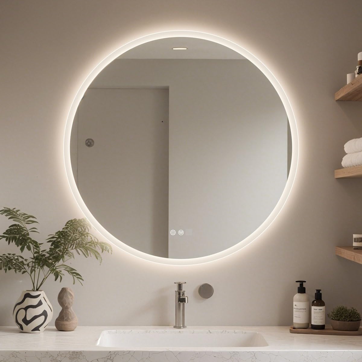 Modern Round LED Wall Mirror ? Trio?Color Lighting, Antifog Heating, Stepless Dimmer & Memory Recall for Vanity& Bathroom. (28x28 inches)-image-20