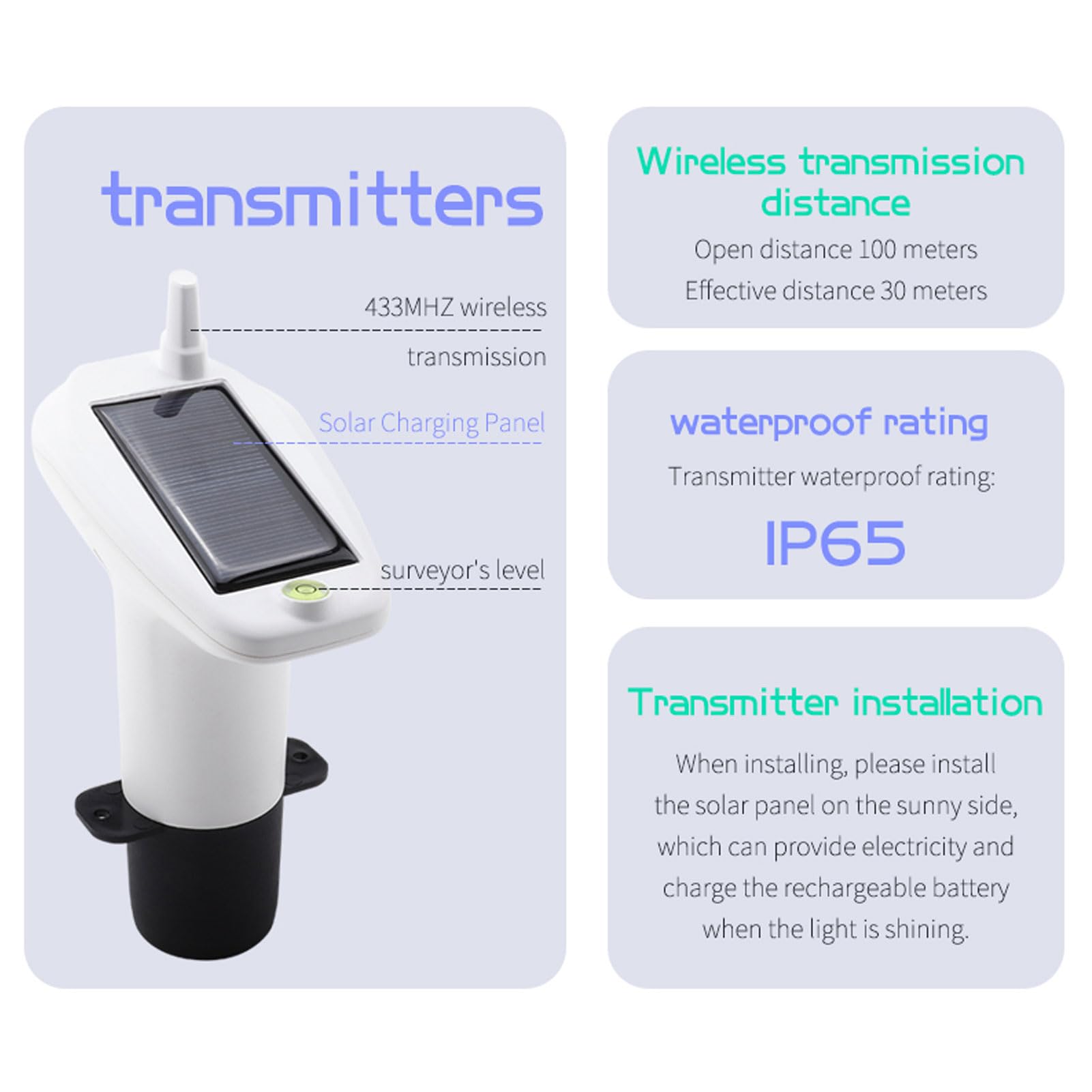 Luocute Sensor de Nivel Ultrasónico AC110-230V | Medidor de nivel de líquido inalámbrico WiFi con carga Solar para tanque de agua, pantalla 3 en 1 alarma alta y baja, caja
