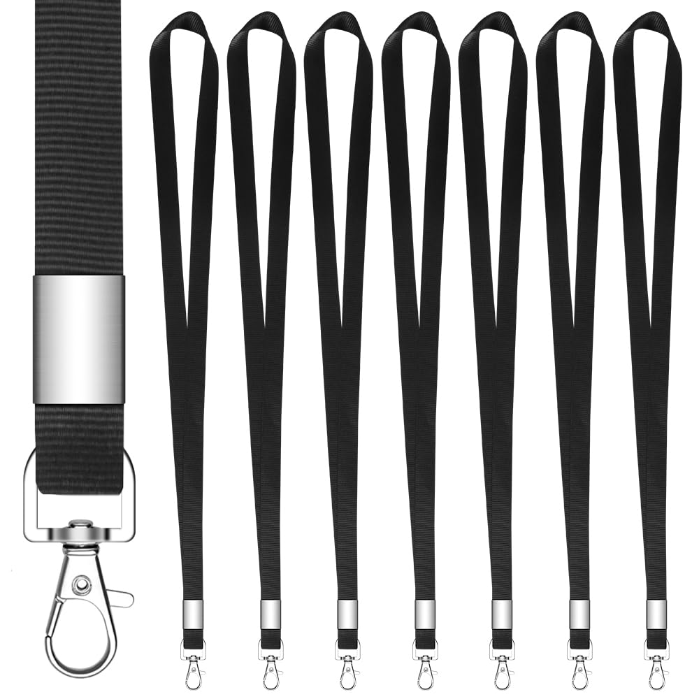 Chyaya 7 PCS Black Lanyards for ID Badges, Keys, Cruise Ship Cards, Keychain, Soft Nylon Neck Lanyard with Clip, Badge Lanyard for Teacher, Kids, Men,