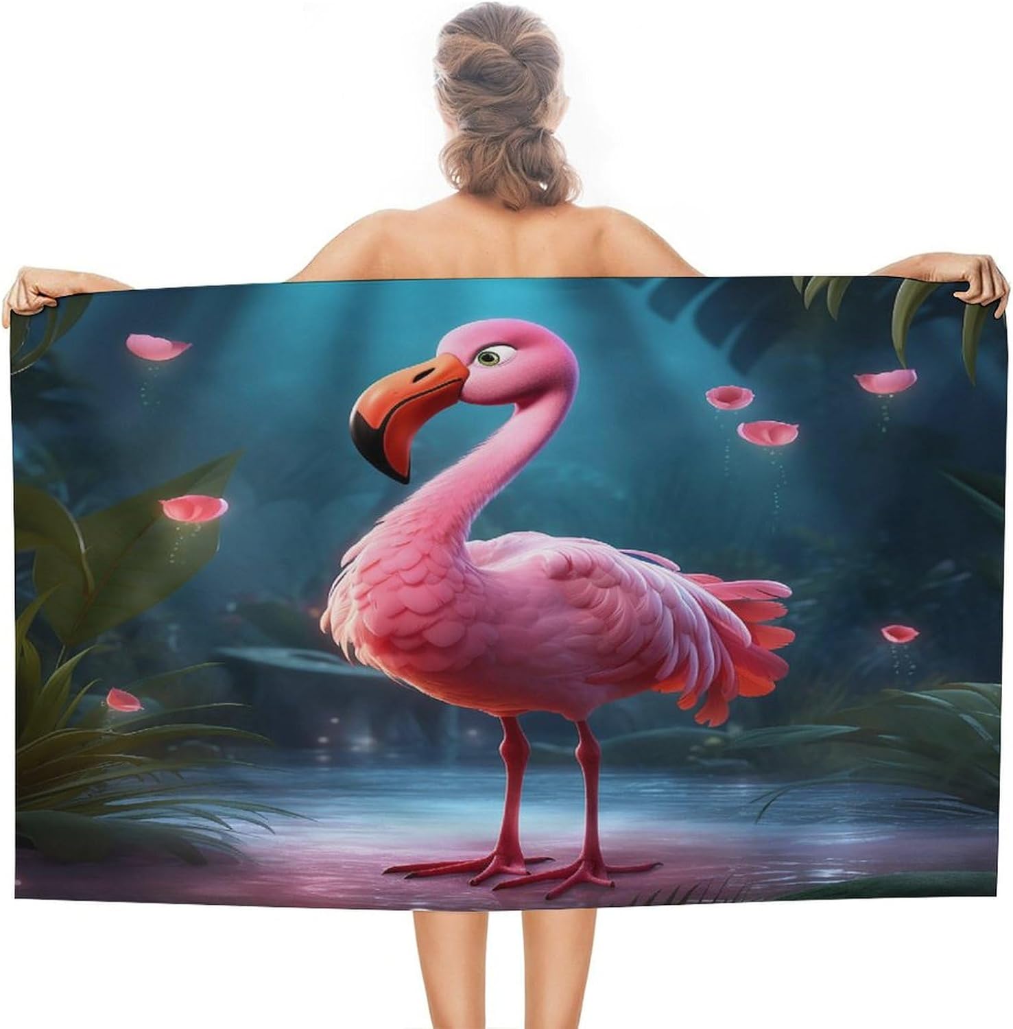 Swimming Towel, Flamingo in Habitat Printed Fashion Towel,Portable Towel,Durable Towel