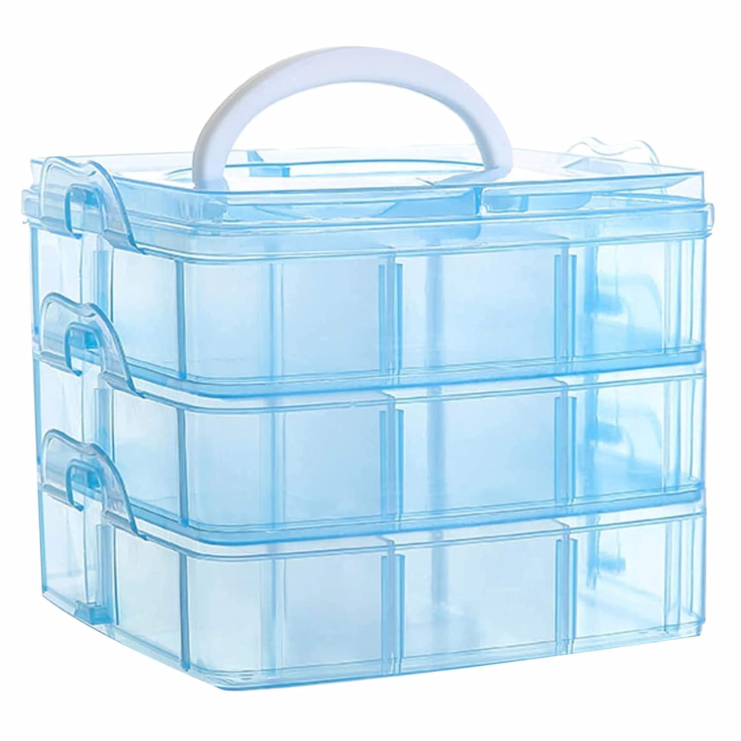 UCRAVO Blue Plastic Storage Box 3-Tier 18 Grid Stackable Storage Containers with lids Adjustable Compartments for Craft Organizers Storage for Jewelry, beads,beauty,makeup & sewing supplies-image-12