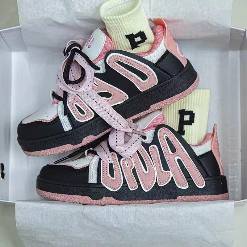 Alphabet Walking Sneakers for Women Y2k Aesthetic Cute Platform Shoes Aesthetic Cute for Women Spring Summer Sole Sneakers (Black,7.5)3