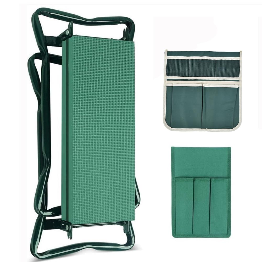 Rodilleras y asiento de jardín con almohadilla suave para arrodillarse y 2 bolsas de herramientas, banco portátil de jardín con asas, regalos de jardinería para hombres, mujeres, personas mayores