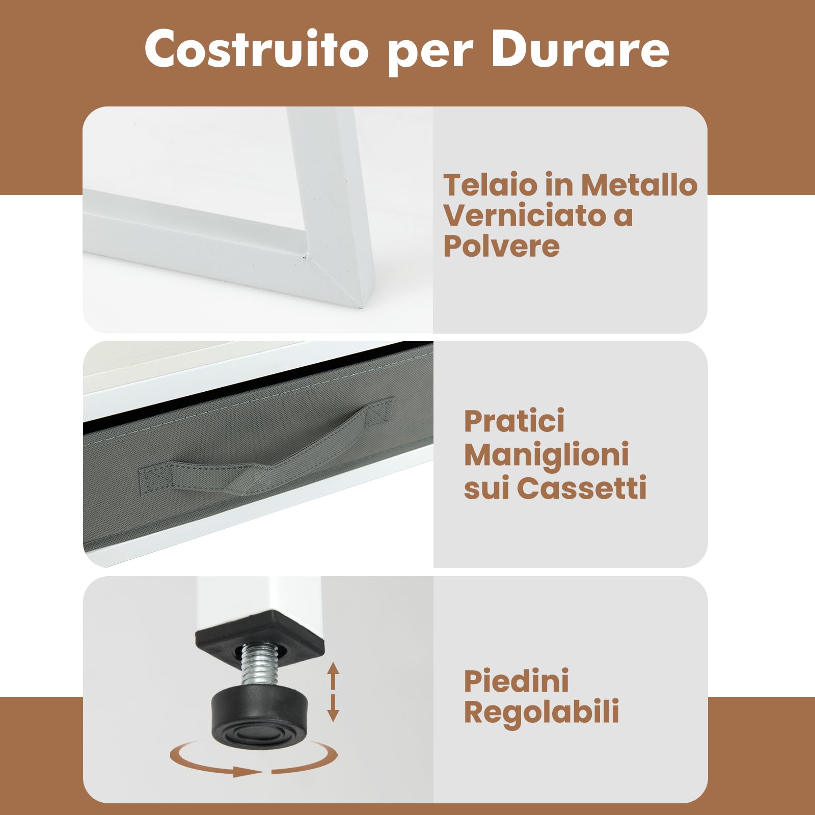 COSTWAY Scrivania per Computer con Supporto Monitor, Set Scrivania Salvaspazio con Sgabello, 3 Cassetti, Tasche Laterali, Stazione di Ricarica, Set Toeletta Trucco per Soggiorno Studio (Bianco)