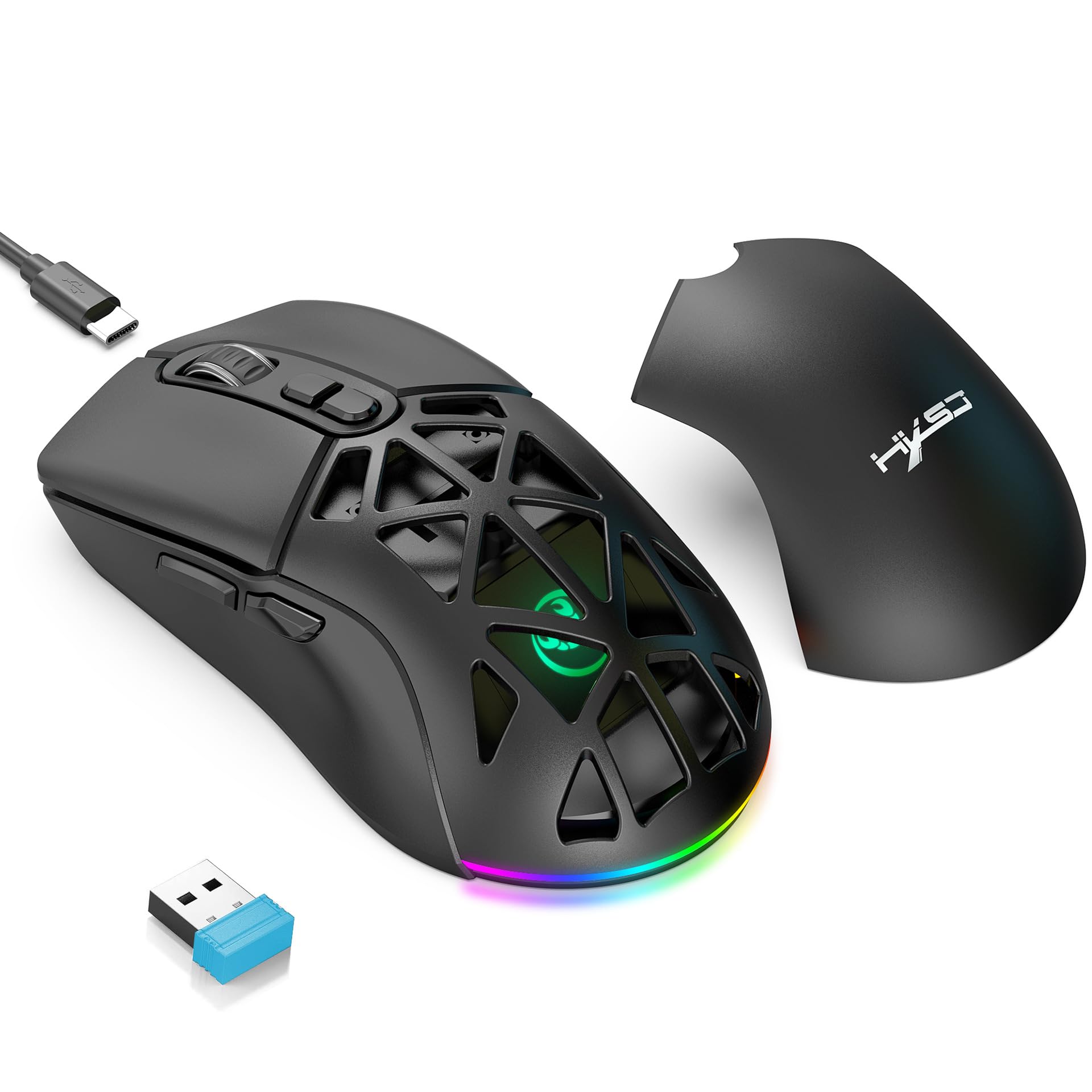 HXSJ New T26 Dual-Mode Wireless Mouse RGB Backlight 4800dpi built-in 650mAh rechargeable battery BT5.1